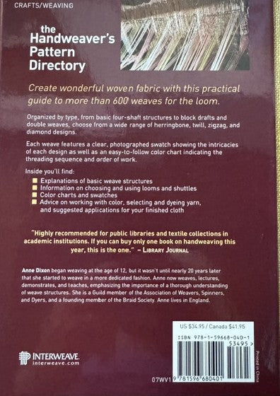 The Handweaver's Pattern Directory by Anne Dixon (like new)