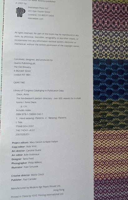 The Handweaver's Pattern Directory by Anne Dixon (like new)