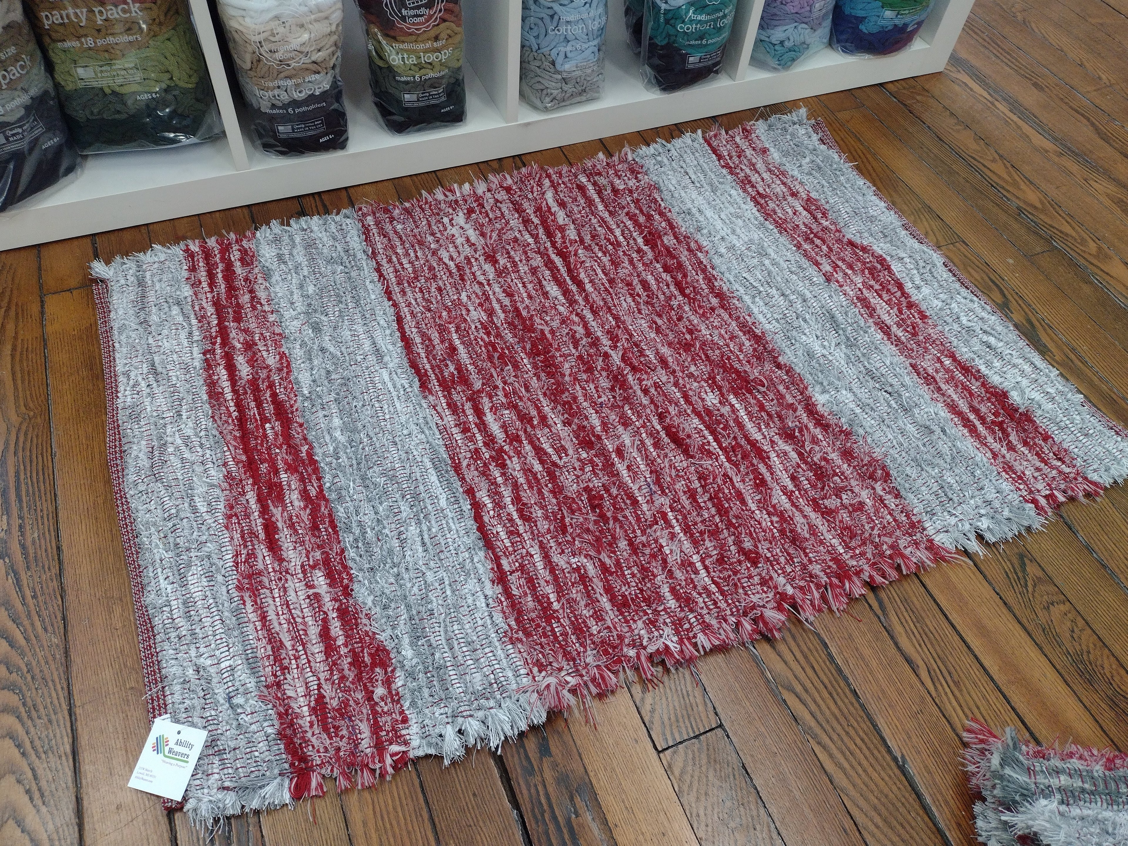 Red and Silver Striped Rug 26x40inchs, #2790