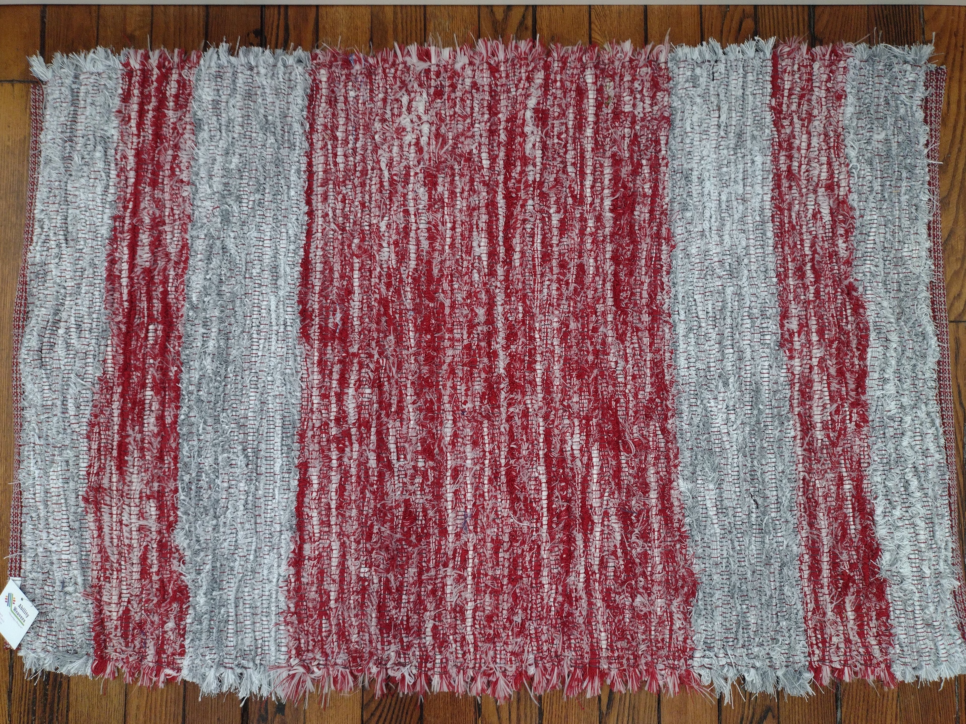 Red and Silver Striped Rug 26x40inchs, #2790
