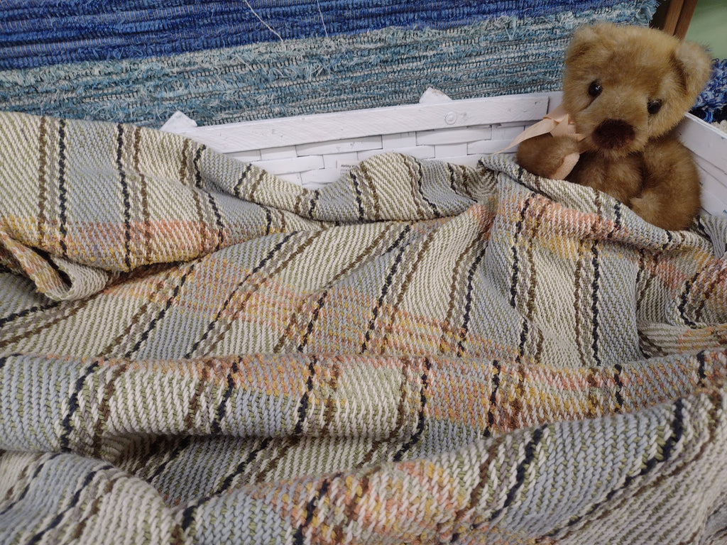Sage Green & Earthy Gold + Brown Variegated Stripe Baby Blanket or Lap Blanket #0080