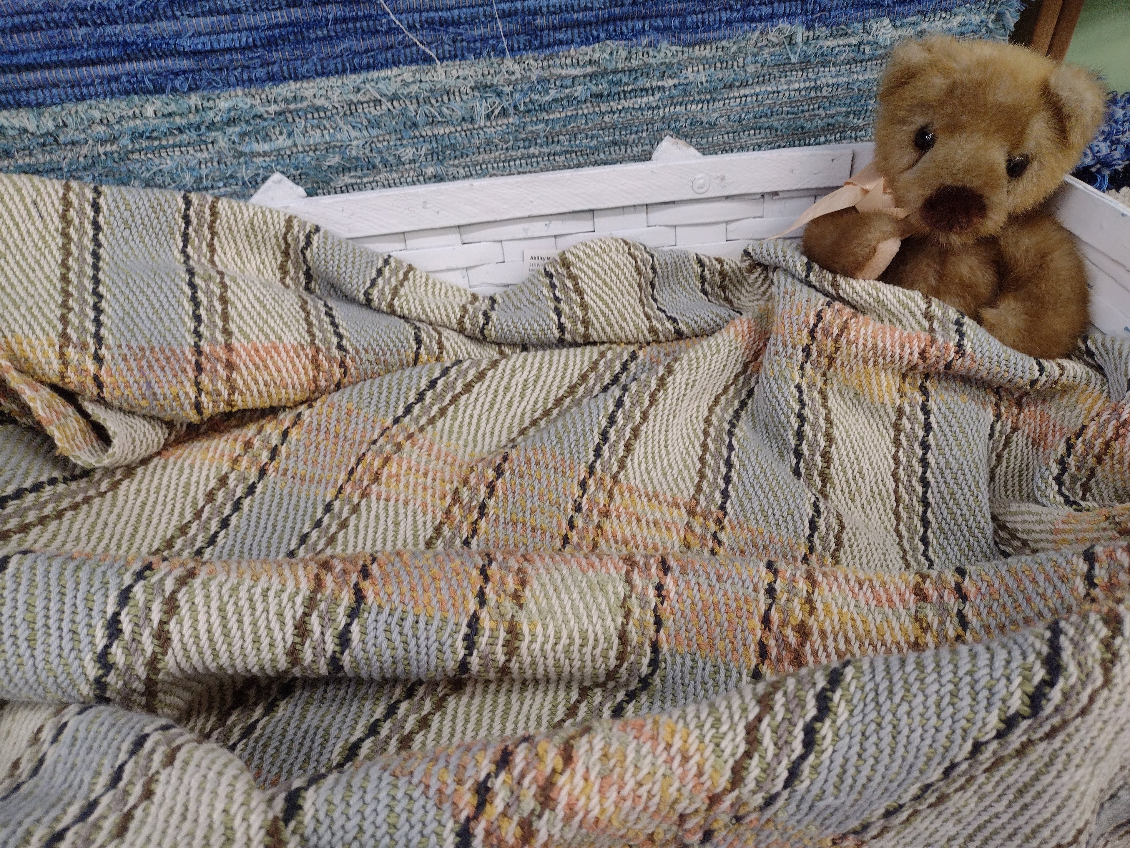Sage Green & Earthy Gold + Brown Variegated Stripe Baby Blanket or Lap Blanket #0080