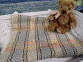 Sage Green & Earthy Gold + Brown Variegated Stripe Baby Blanket or Lap Blanket #0080