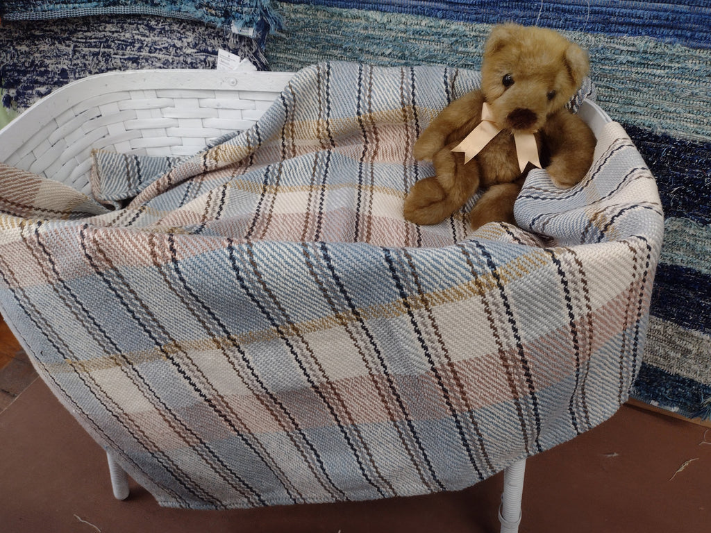 Muted Blue, Dusty Rose, Gold & Natural White, Cotton Baby Blanket, Lap Blanket #0079