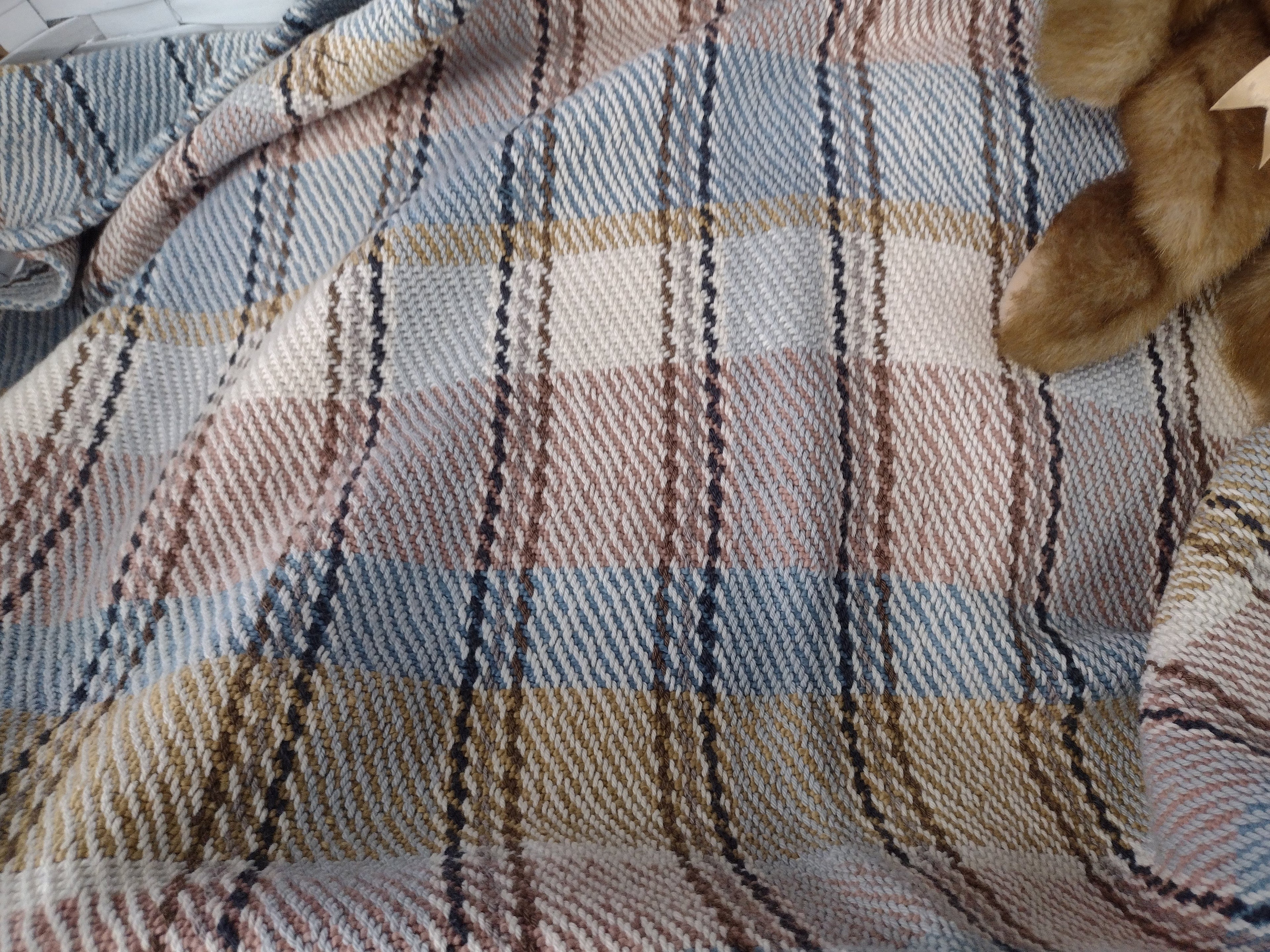 Muted Blue, Dusty Rose, Gold & Natural White, Cotton Baby Blanket, Lap Blanket #0079