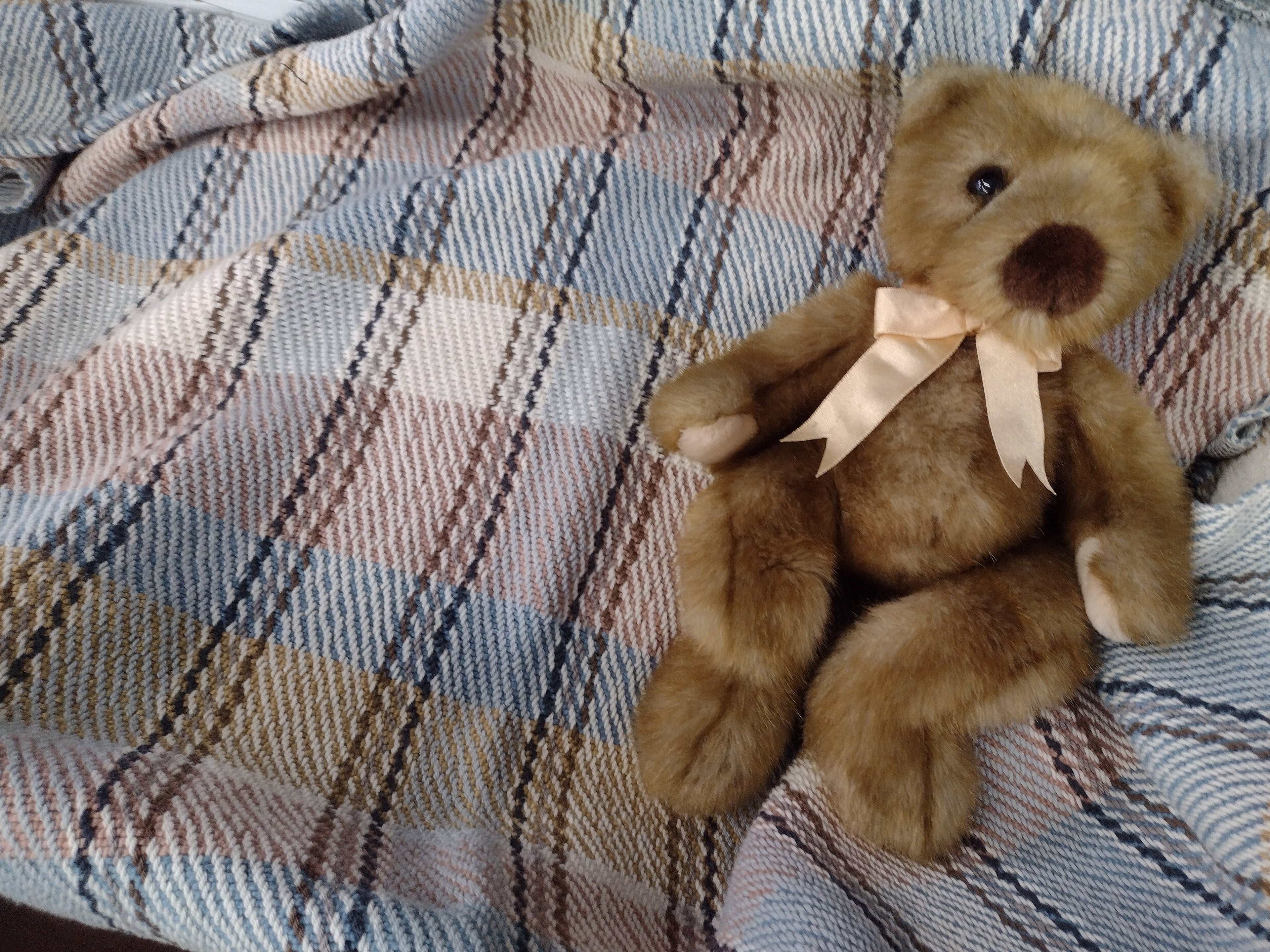 Muted Blue, Dusty Rose, Gold & Natural White, Cotton Baby Blanket, Lap Blanket #0079