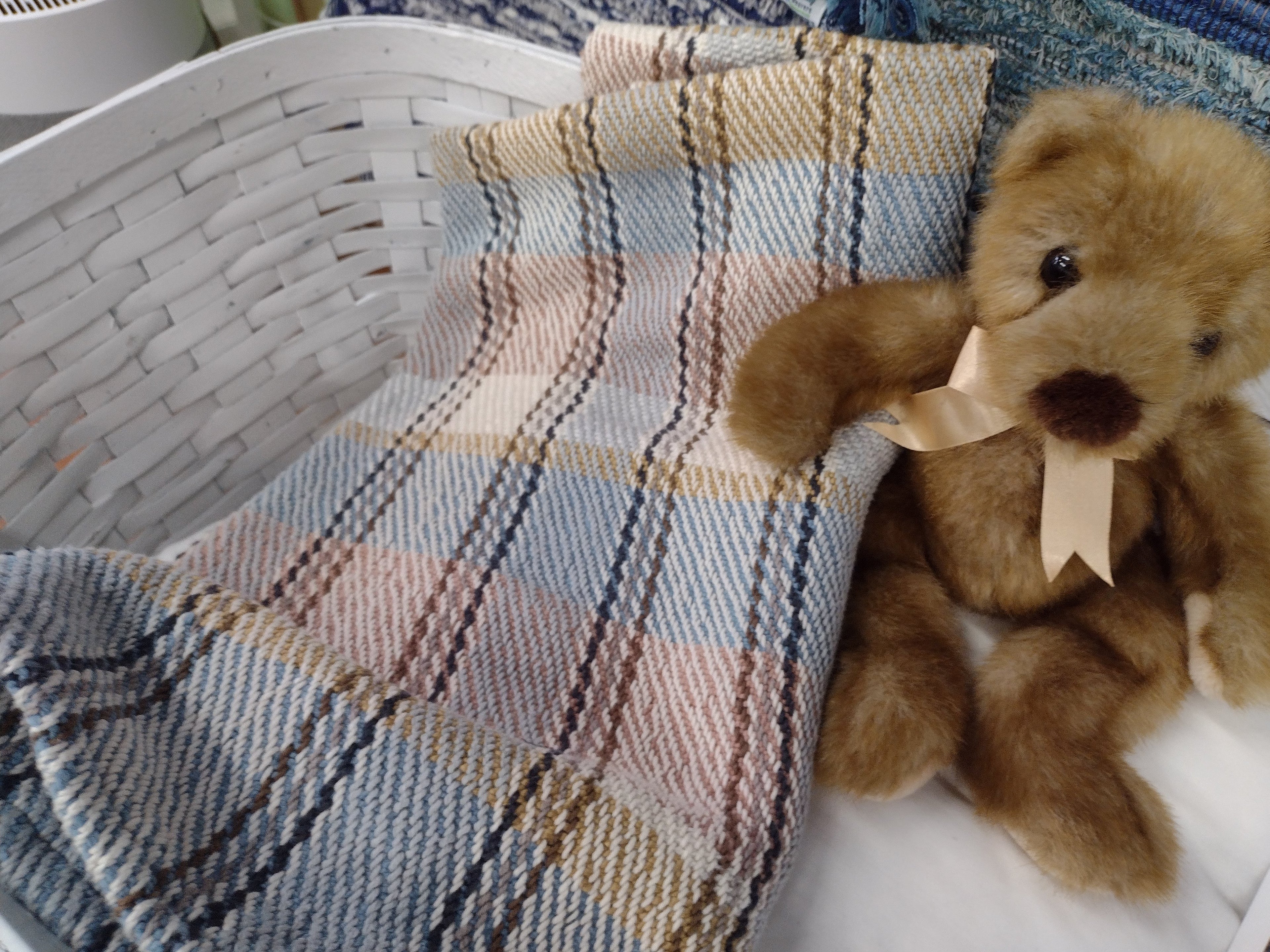 Muted Blue, Dusty Rose, Gold & Natural White, Cotton Baby Blanket, Lap Blanket #0079