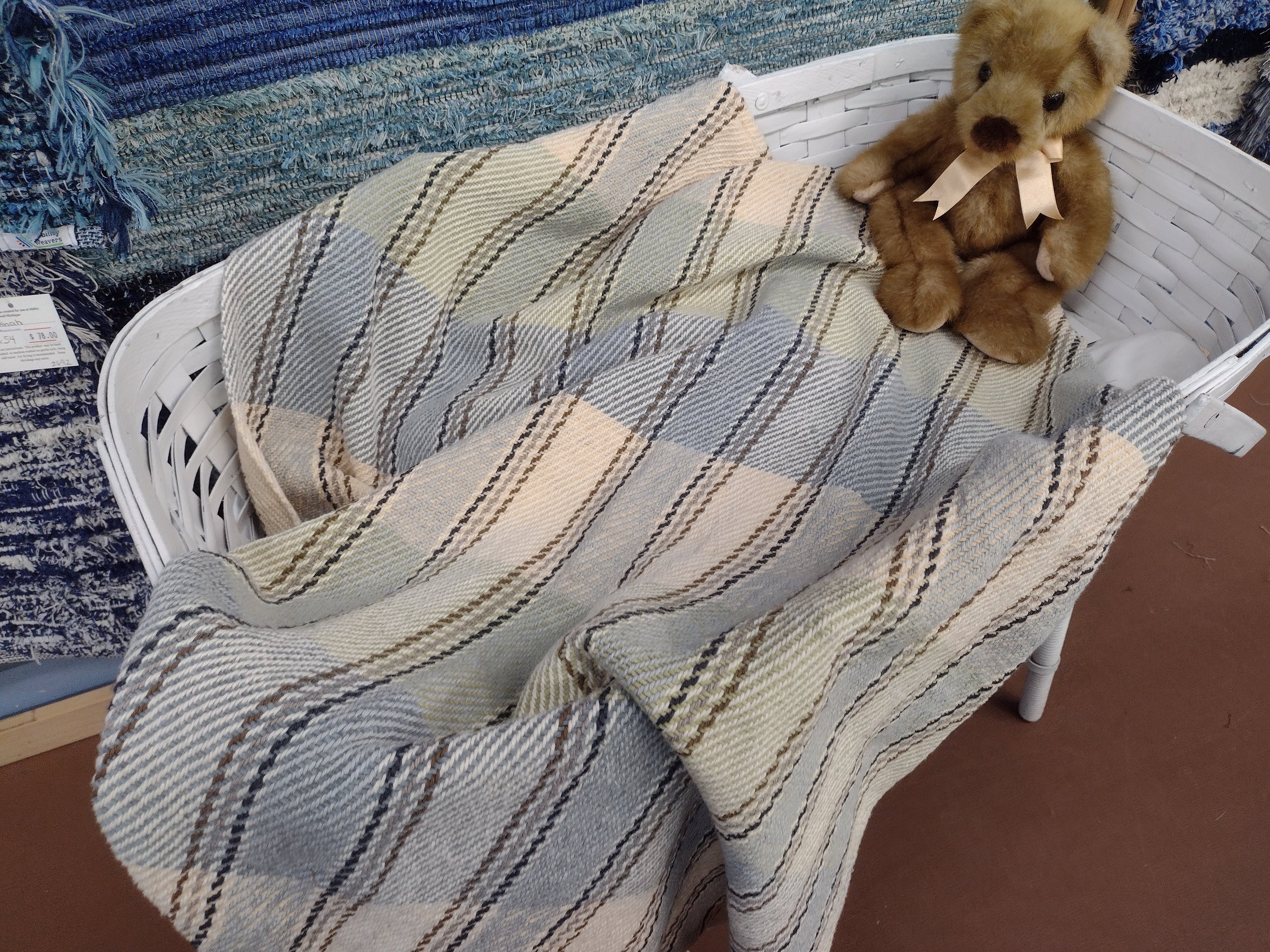 Creamy Yellow, Muted Blue & Light Sage, Cotton Baby Blanket, Lap Blanket #0082