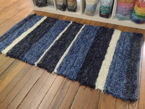 Bold Blue Striped Rug 26x54 inches #2824