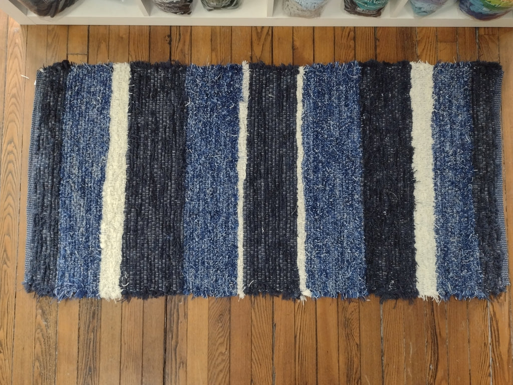 Bold Blue Striped Rug 26x54 inches #2824