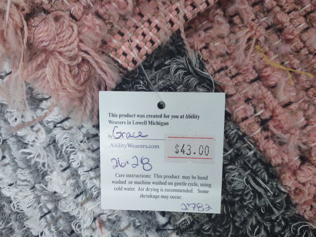 Square Pink & Gray Fuzzy Rug 26x28 inches #2782