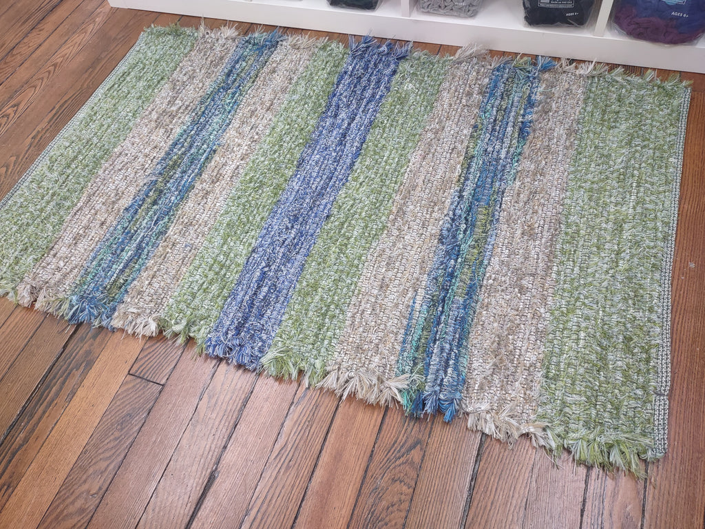Green, Blue & Tan Rug 26x44 inches #2813