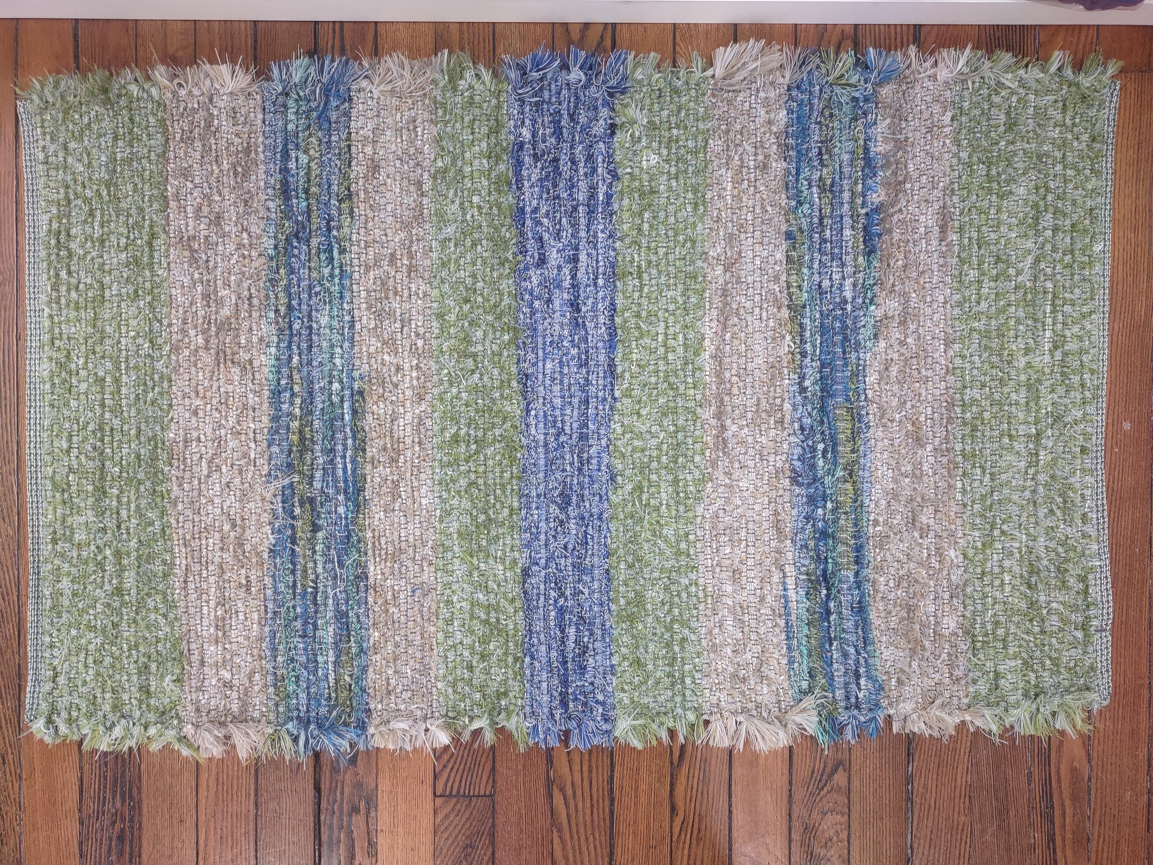 Green, Blue & Tan Rug 26x44 inches #2813