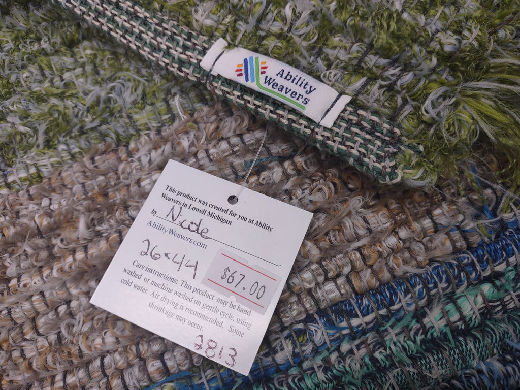 Green, Blue & Tan Rug 26x44 inches #2813