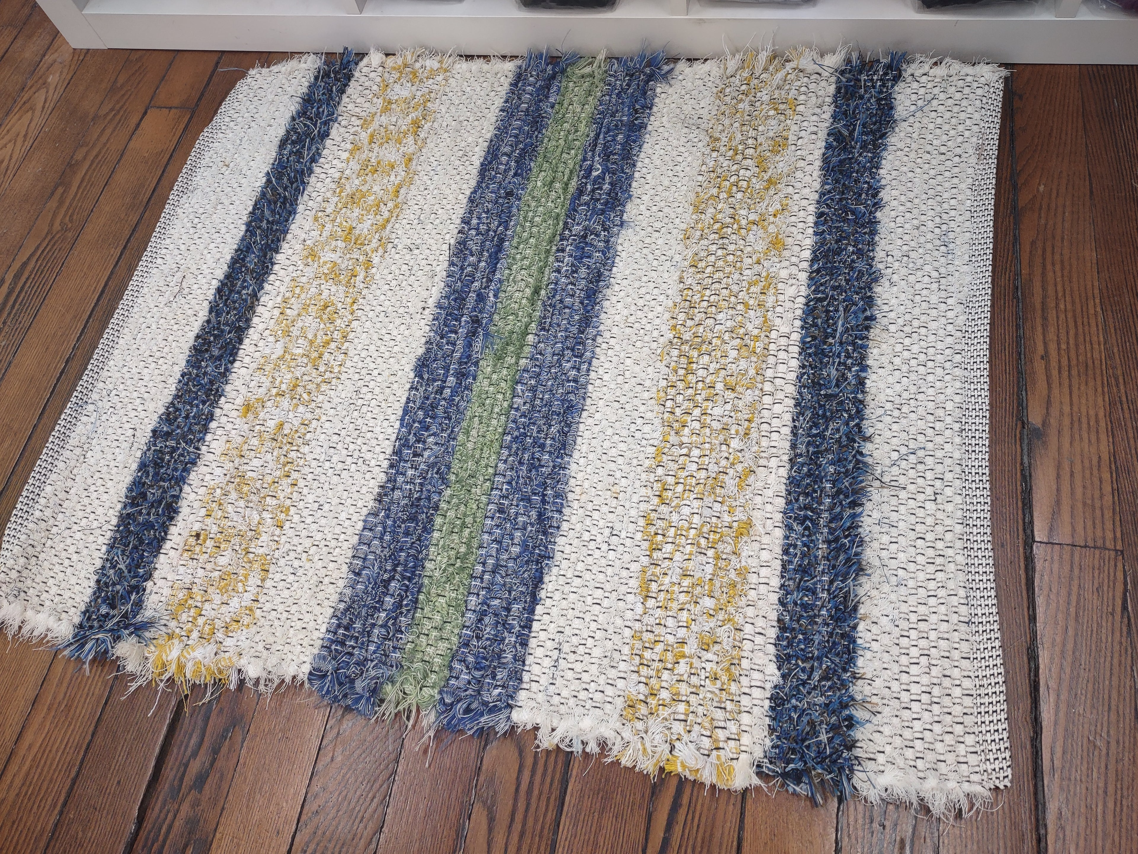 Blue, cream, yellow & green rug 26x28 inches #2770