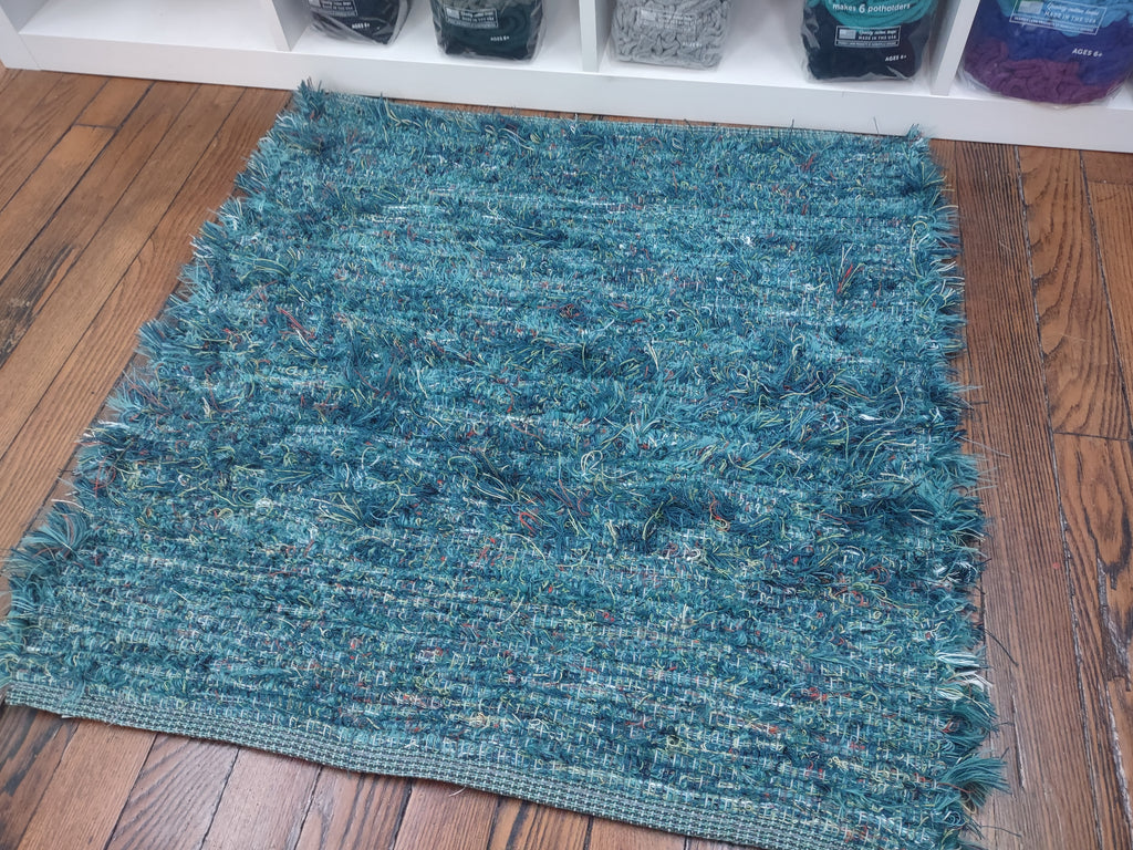 Dark Aqua Rug with flecks of other colors 26x28 inches #2776