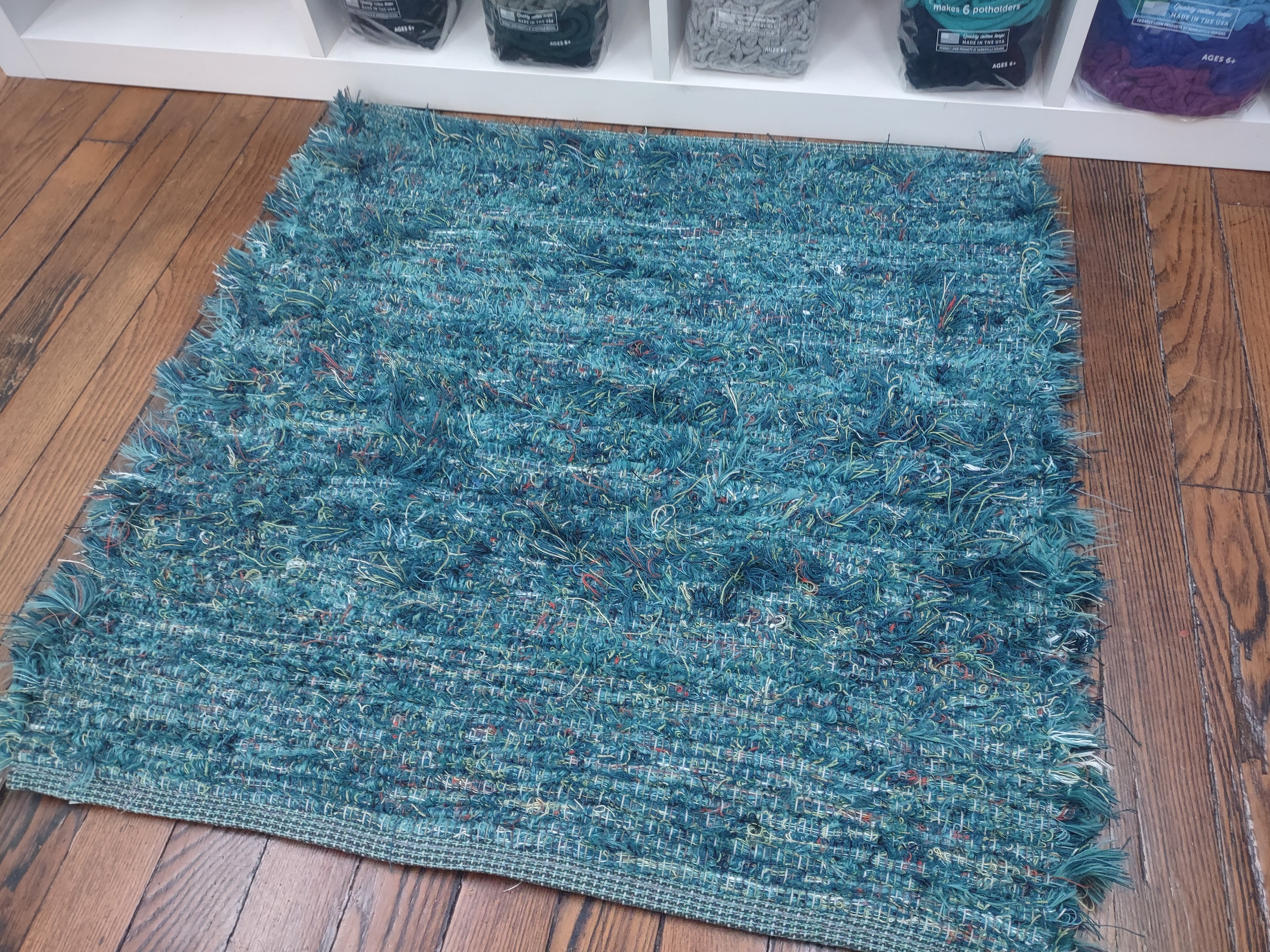 Dark Aqua Rug with flecks of other colors 26x28 inches #2776