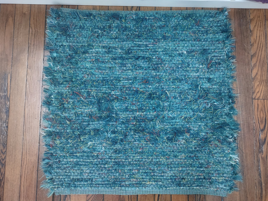 Dark Aqua Rug with flecks of other colors 26x28 inches #2776