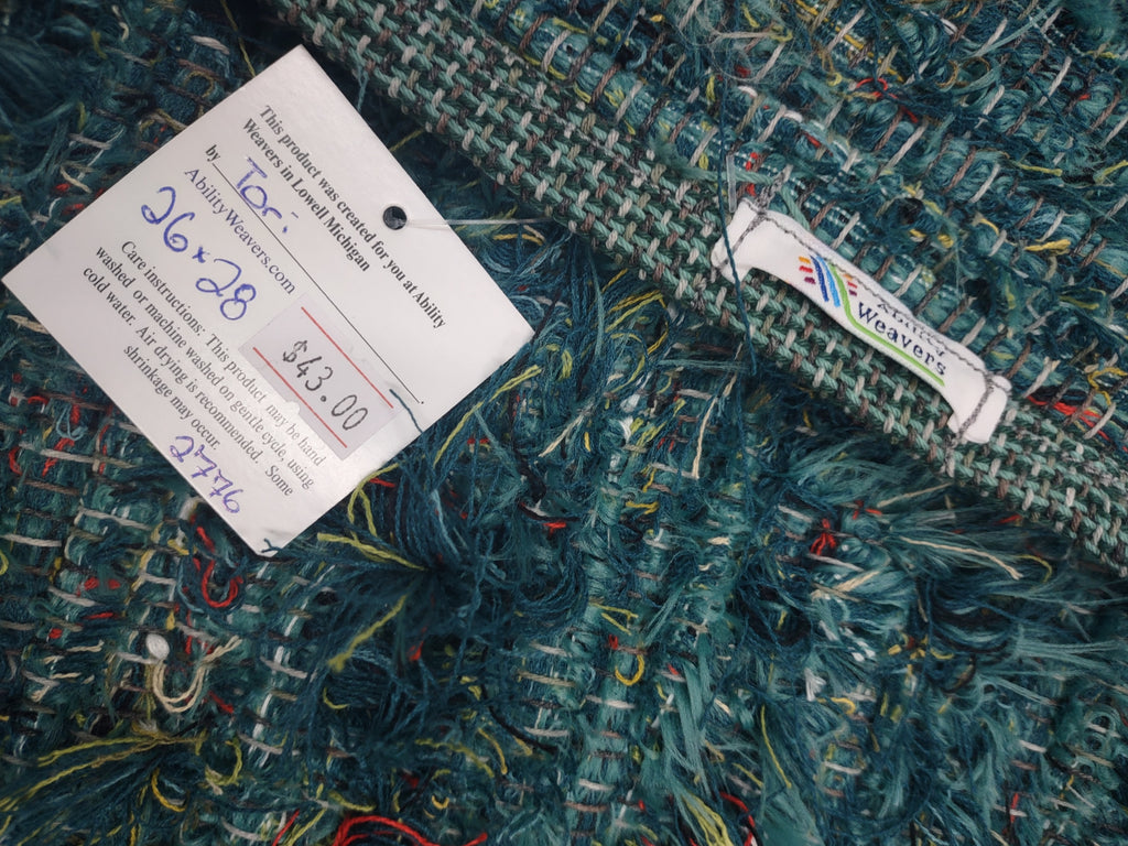 Dark Aqua Rug with flecks of other colors 26x28 inches #2776