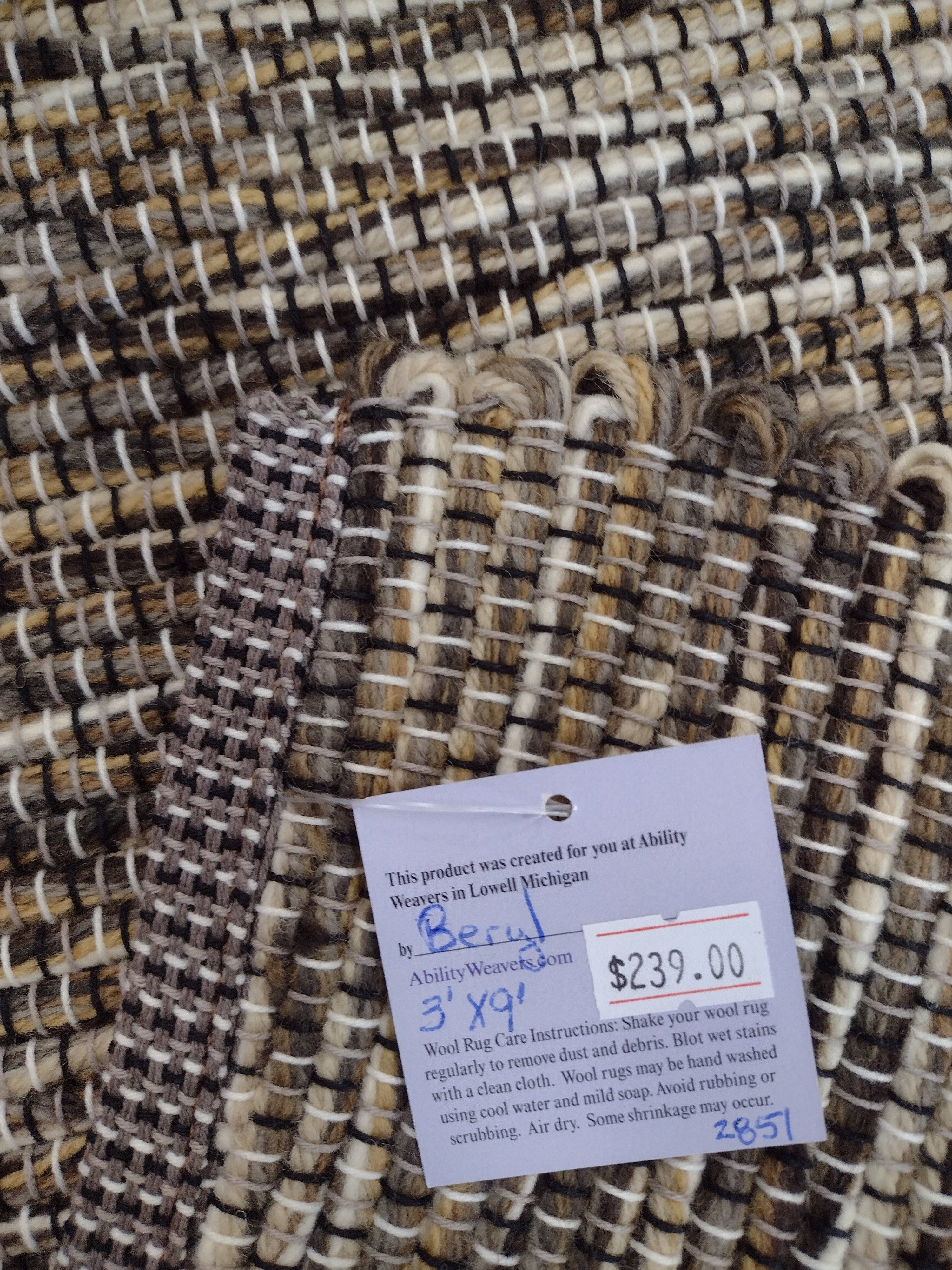 Long Brown Wool Rug/Runner 3'x9' #2851