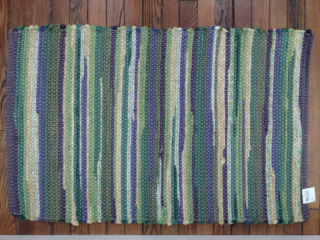 Shades of Green, Deep Purple and Yellow, Classic Rag Rug 26x40 inches #2856