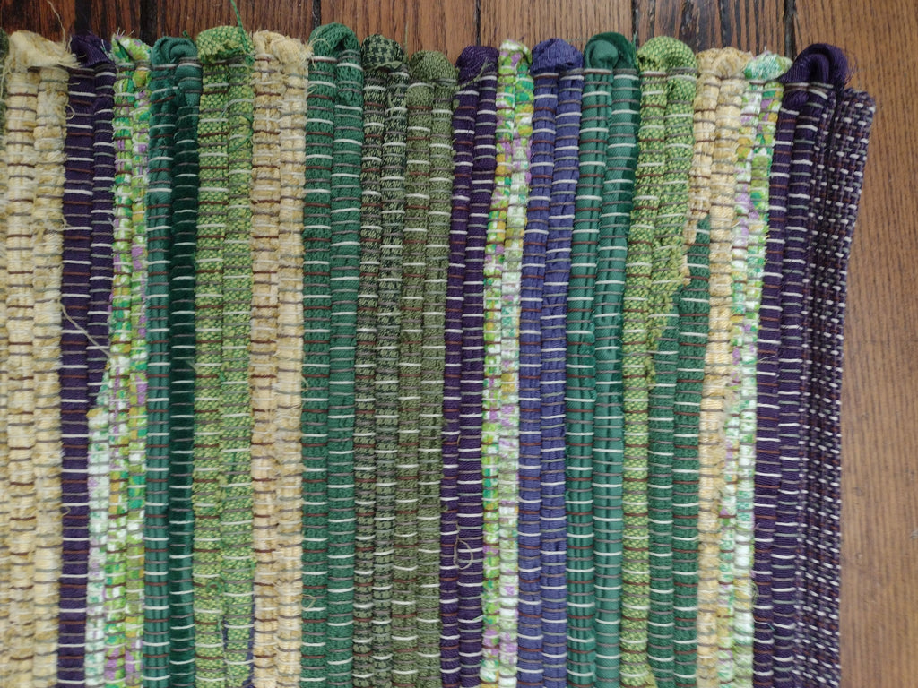 Shades of Green, Deep Purple and Yellow, Classic Rag Rug 26x40 inches #2856
