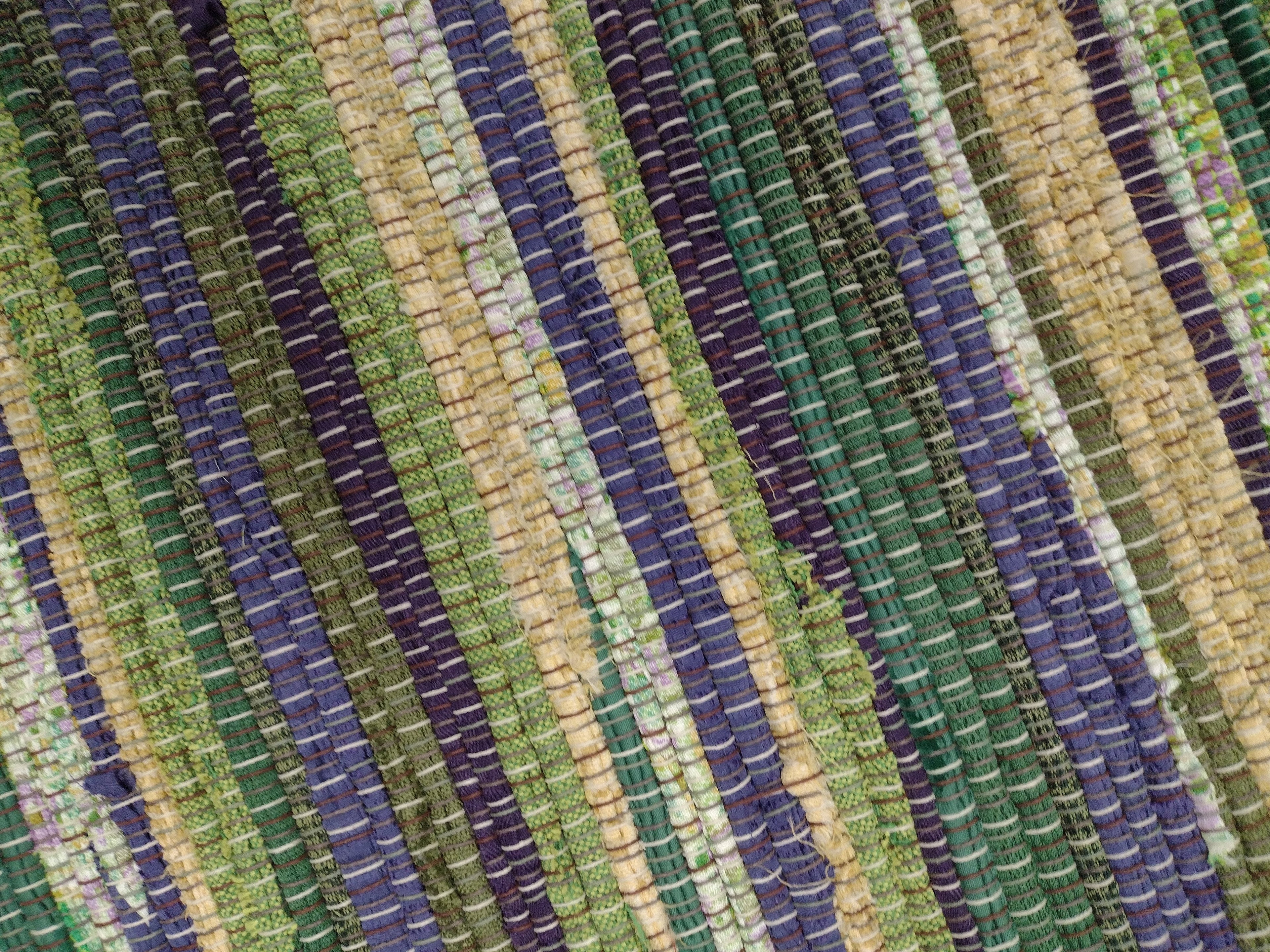 Shades of Green, Deep Purple and Yellow, Classic Rag Rug 26x40 inches #2856