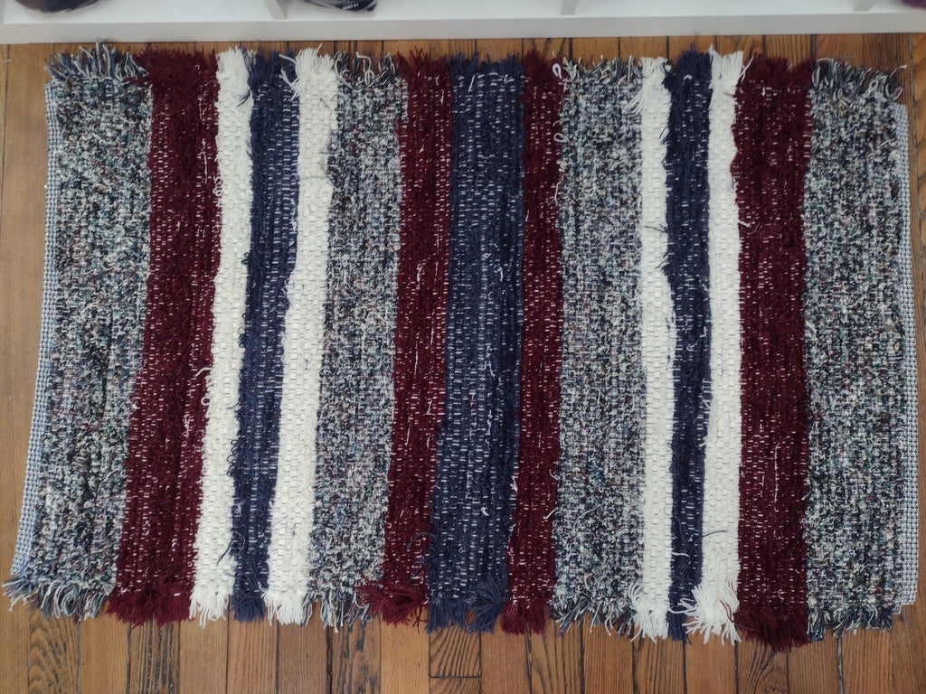 Navy, Wine & Cream Plush Rug 26x43 inches #2853