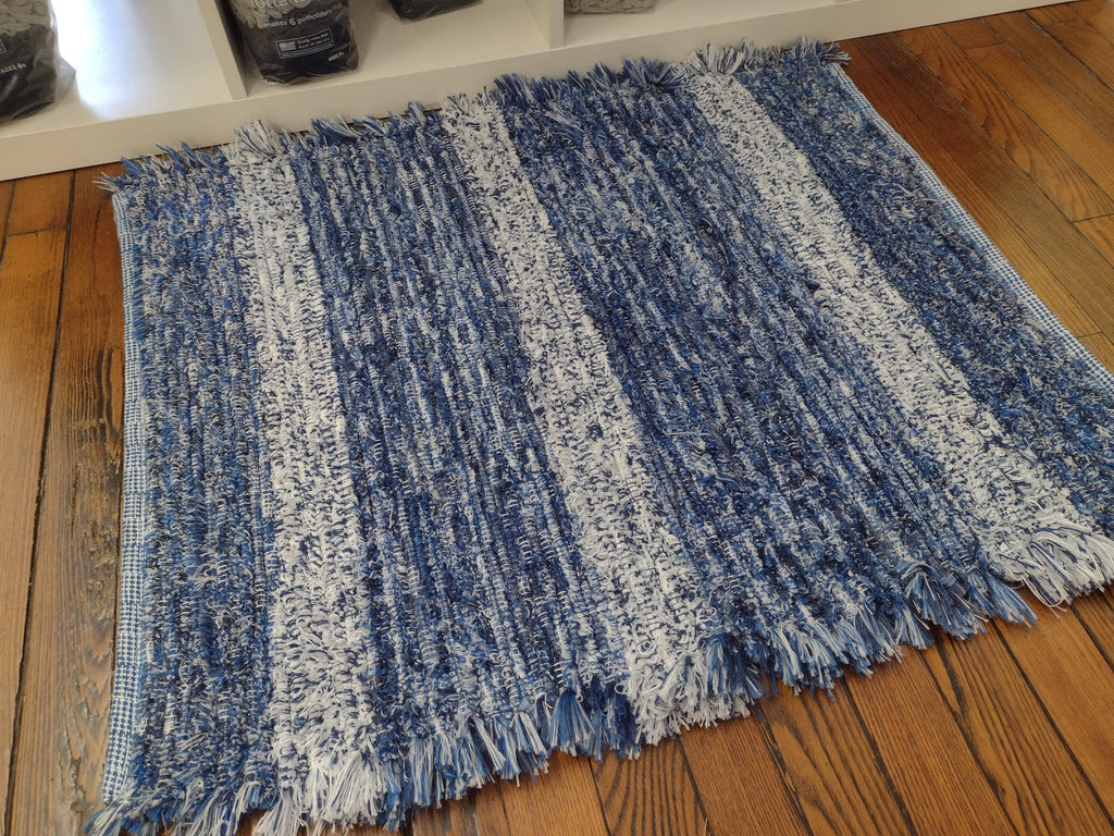 Blue & White Fuzzy Rug by Grace 26x43 inches #2330