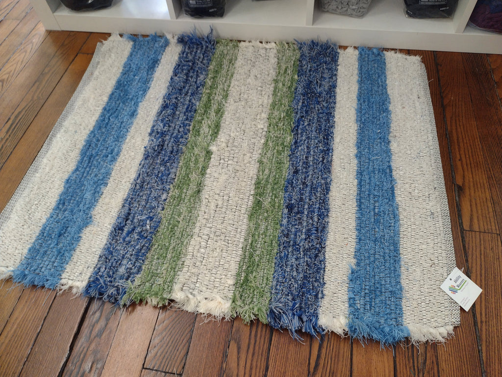 Blue, cream, yellow & green rug by Tori, 26x34 inches #2772