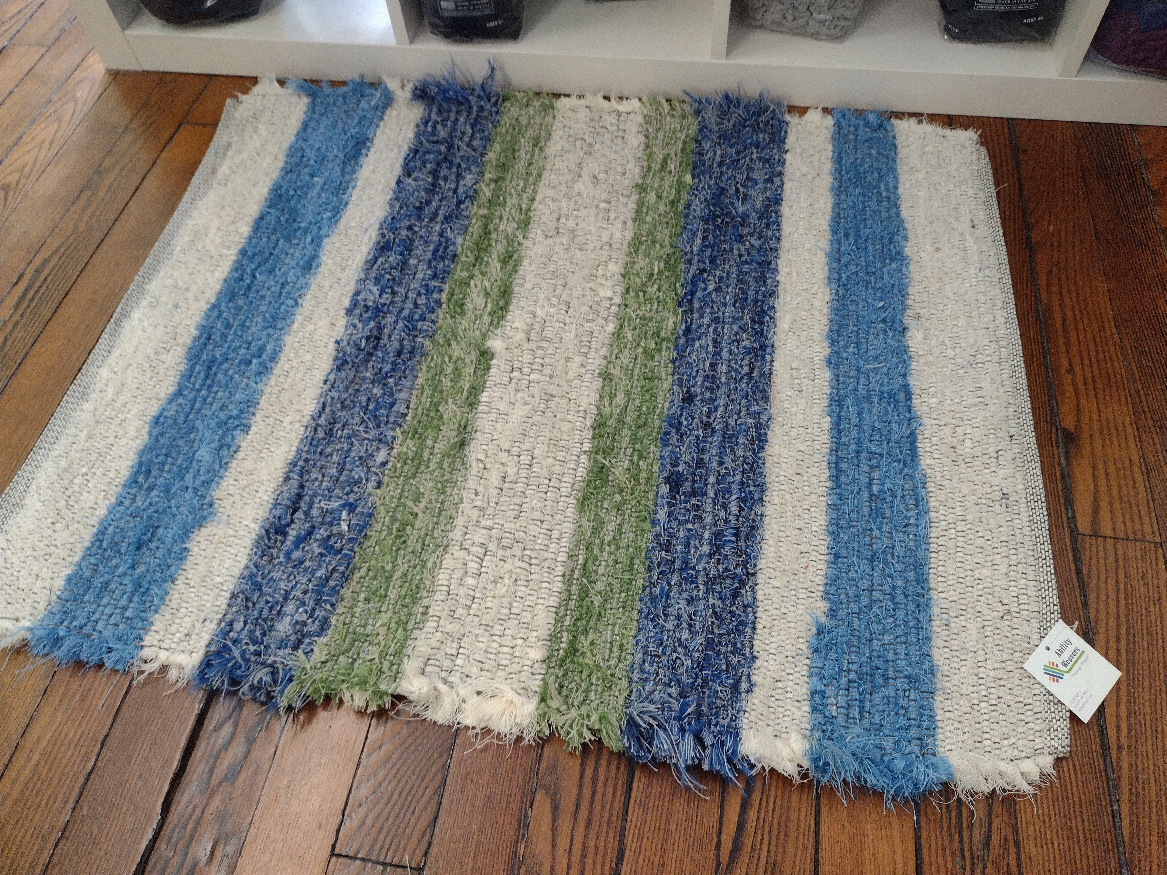 Blue, cream, yellow & green rug by Tori, 26x34 inches #2772