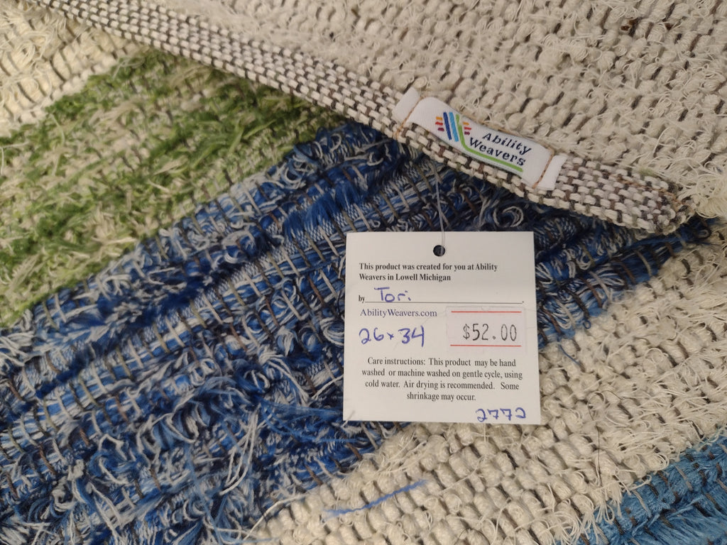 Blue, cream, yellow & green rug by Tori, 26x34 inches #2772