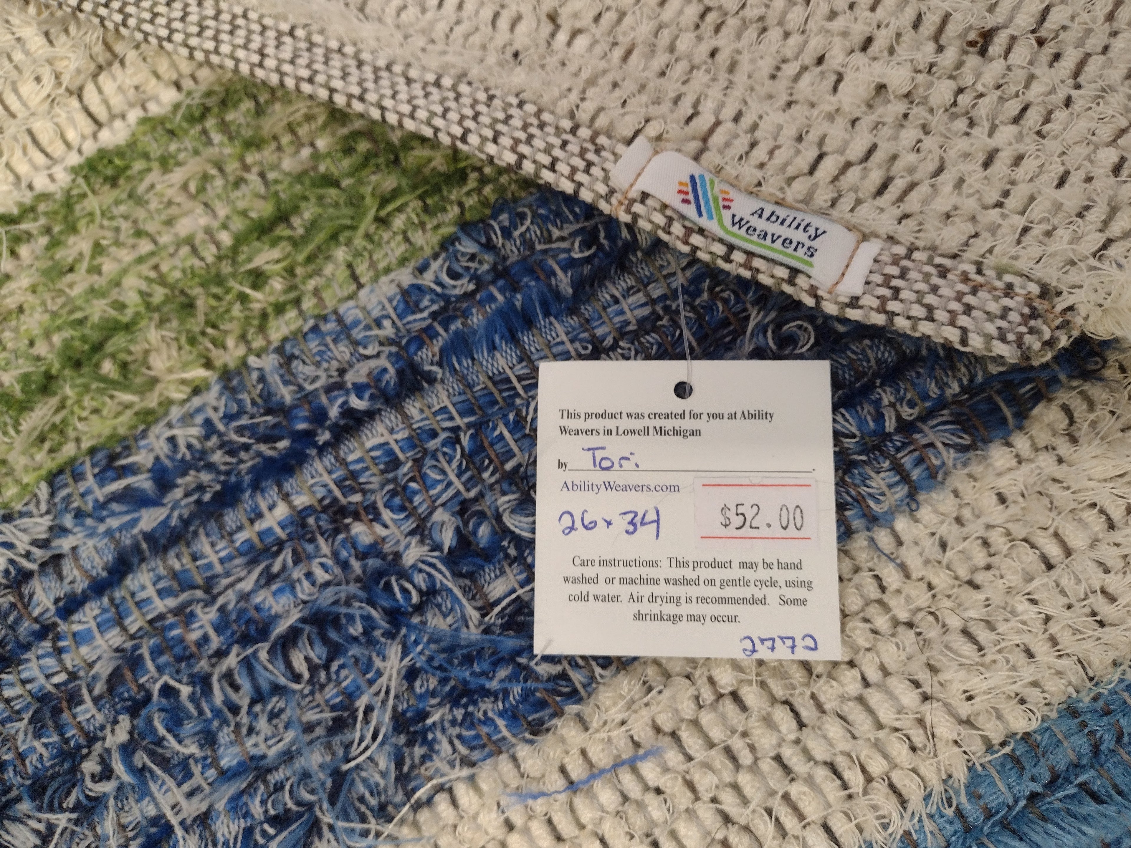 Blue, cream, yellow & green rug by Tori, 26x34 inches #2772