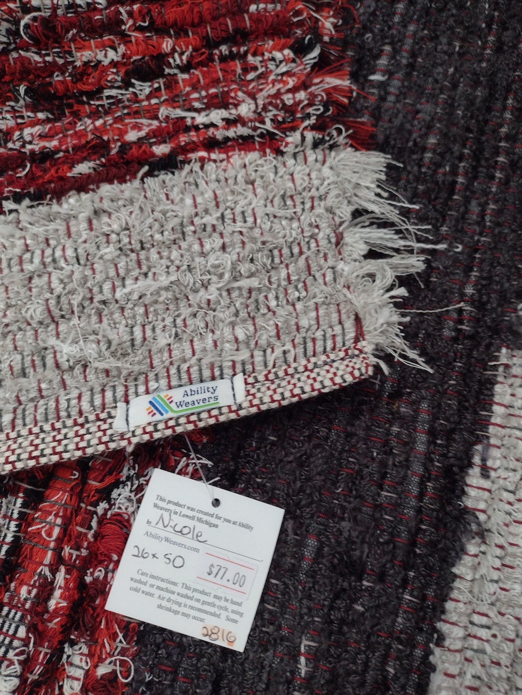 Red, Black & Gray Fuzzy Rug by Nicole 26x50 inches #2816