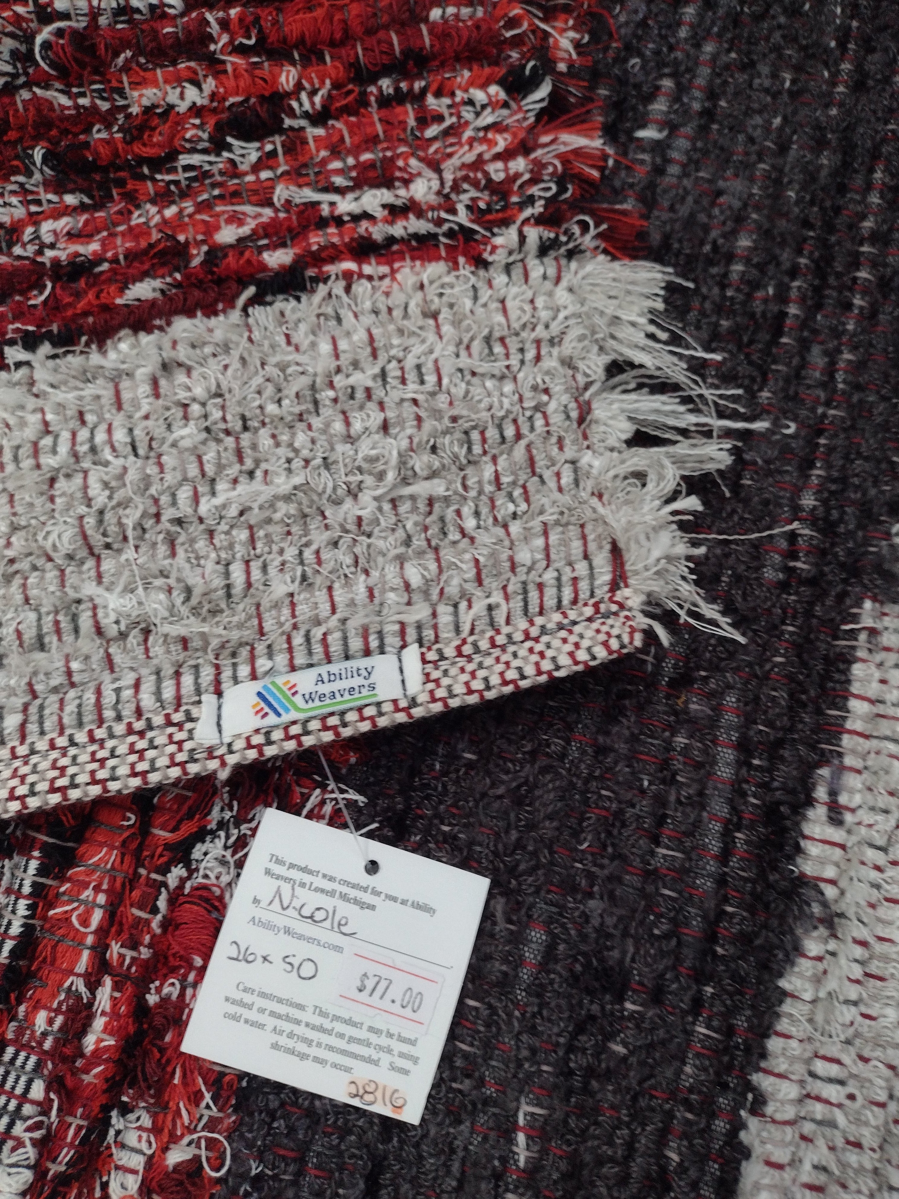 Red, Black & Gray Fuzzy Rug by Nicole 26x50 inches #2816