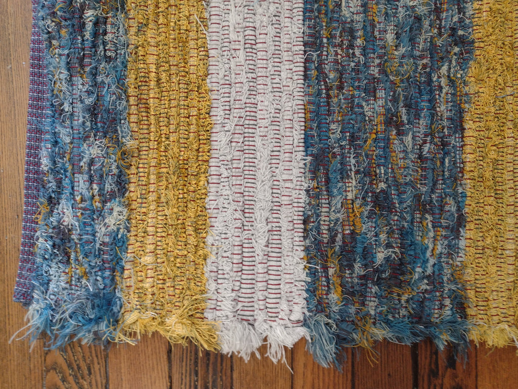Multi-Blue, Gold & Silver Fuzzy Rug by Clara  26x54 inches #2838