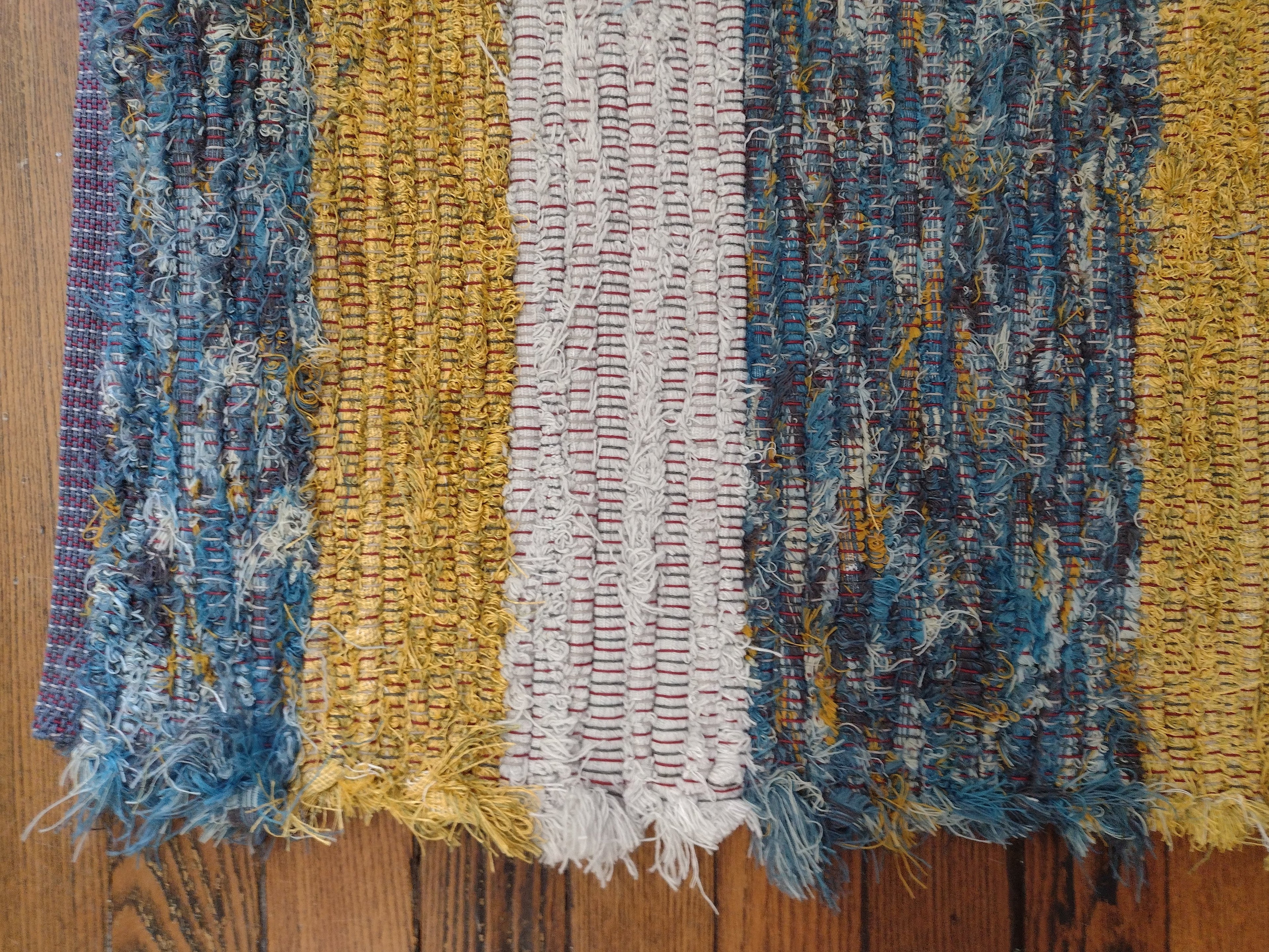 Multi-Blue, Gold & Silver Fuzzy Rug by Clara  26x54 inches #2838