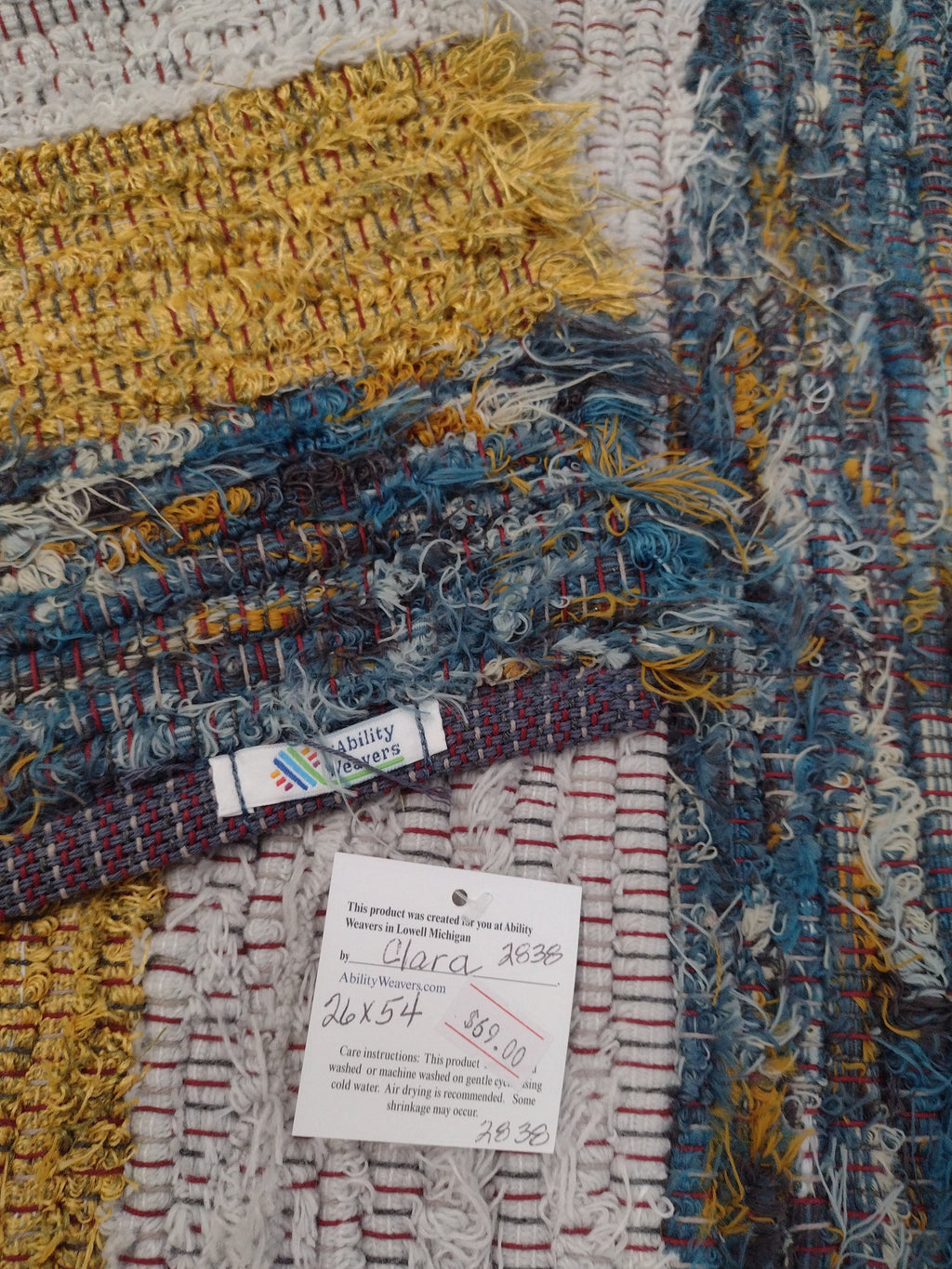 Multi-Blue, Gold & Silver Fuzzy Rug by Clara  26x54 inches #2838