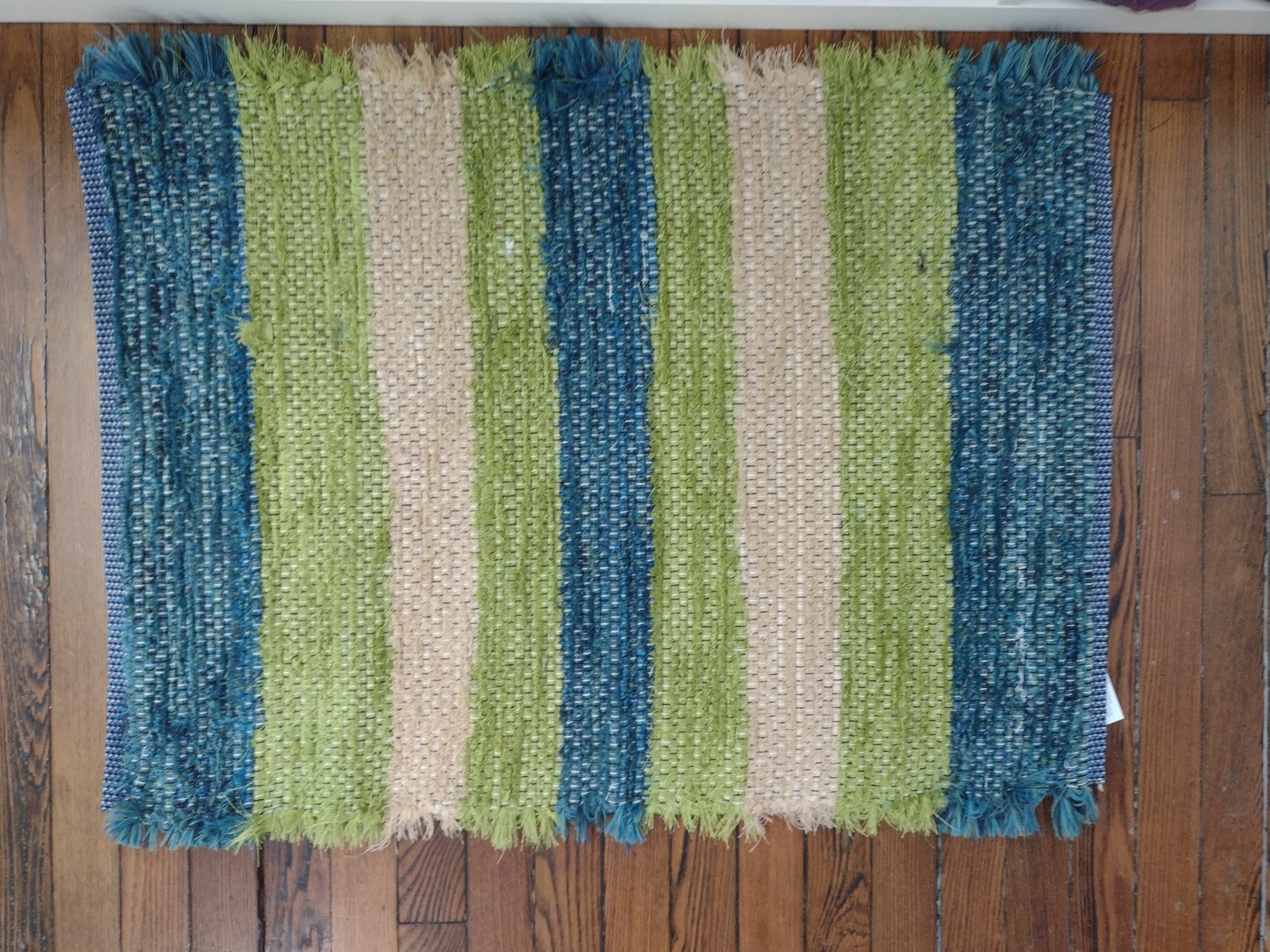 Bold Blue & Green fuzzy rug by Nicole, 26x36 inches #2877