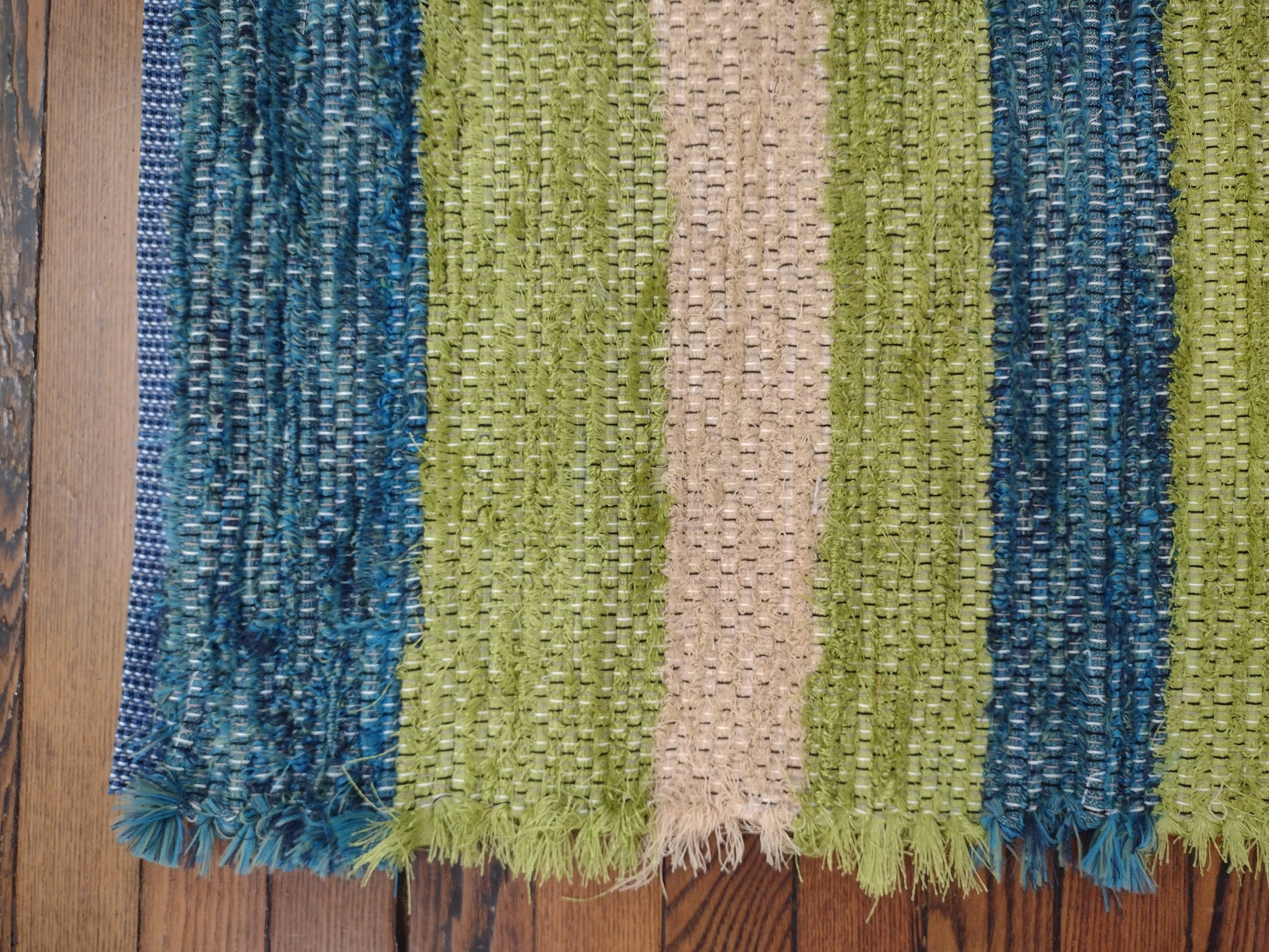 Bold Blue & Green fuzzy rug by Nicole, 26x36 inches #2877
