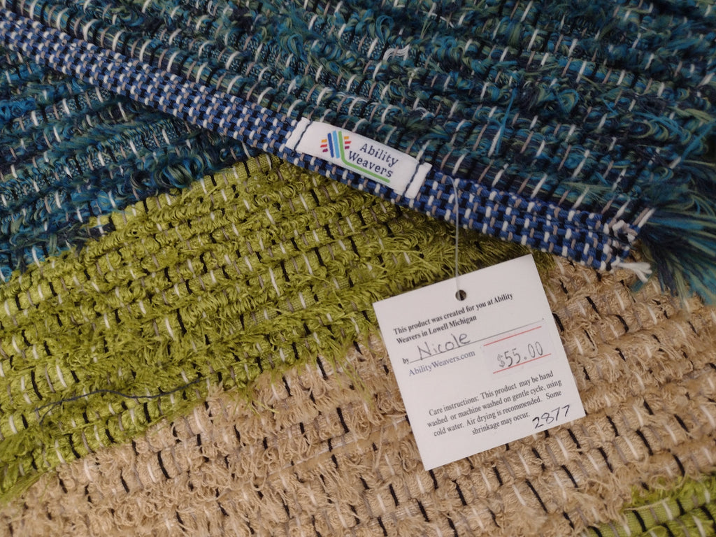 Bold Blue & Green fuzzy rug by Nicole, 26x36 inches #2877