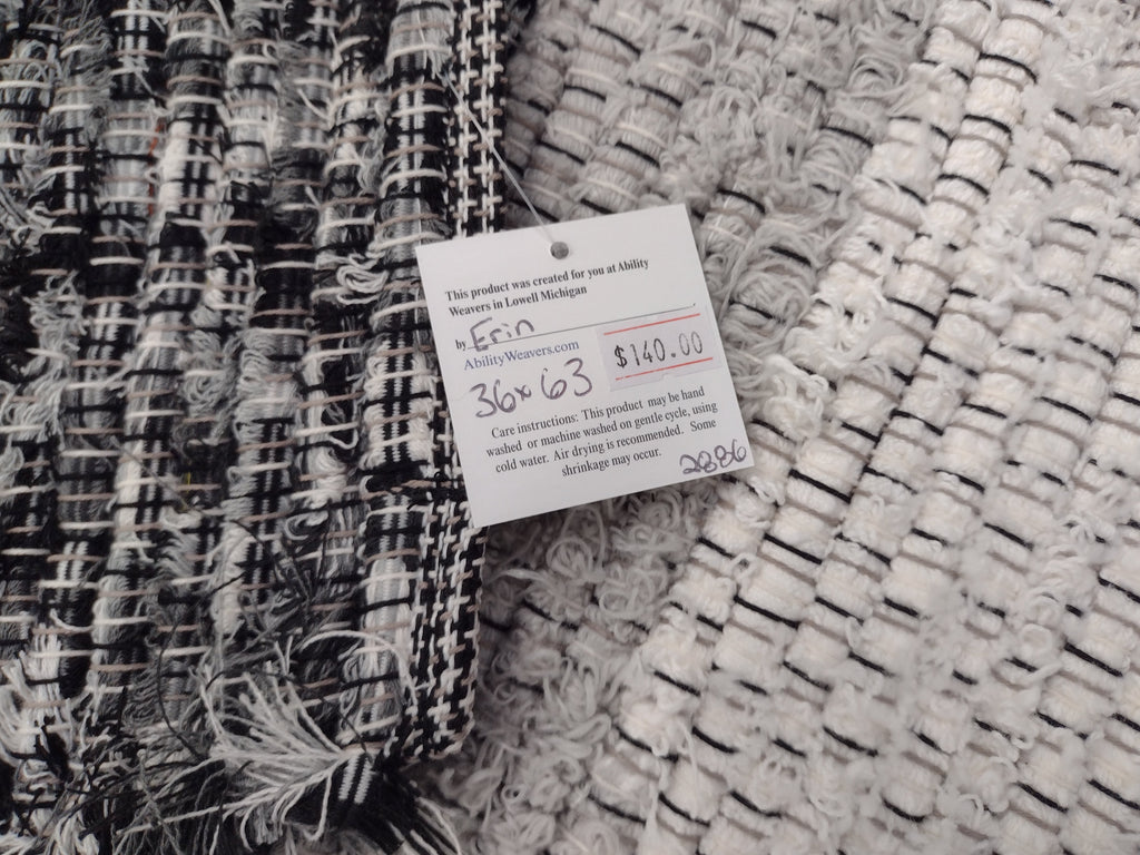 3x5ft Bold Black & White Rug by Erin 36x63 inches #2886