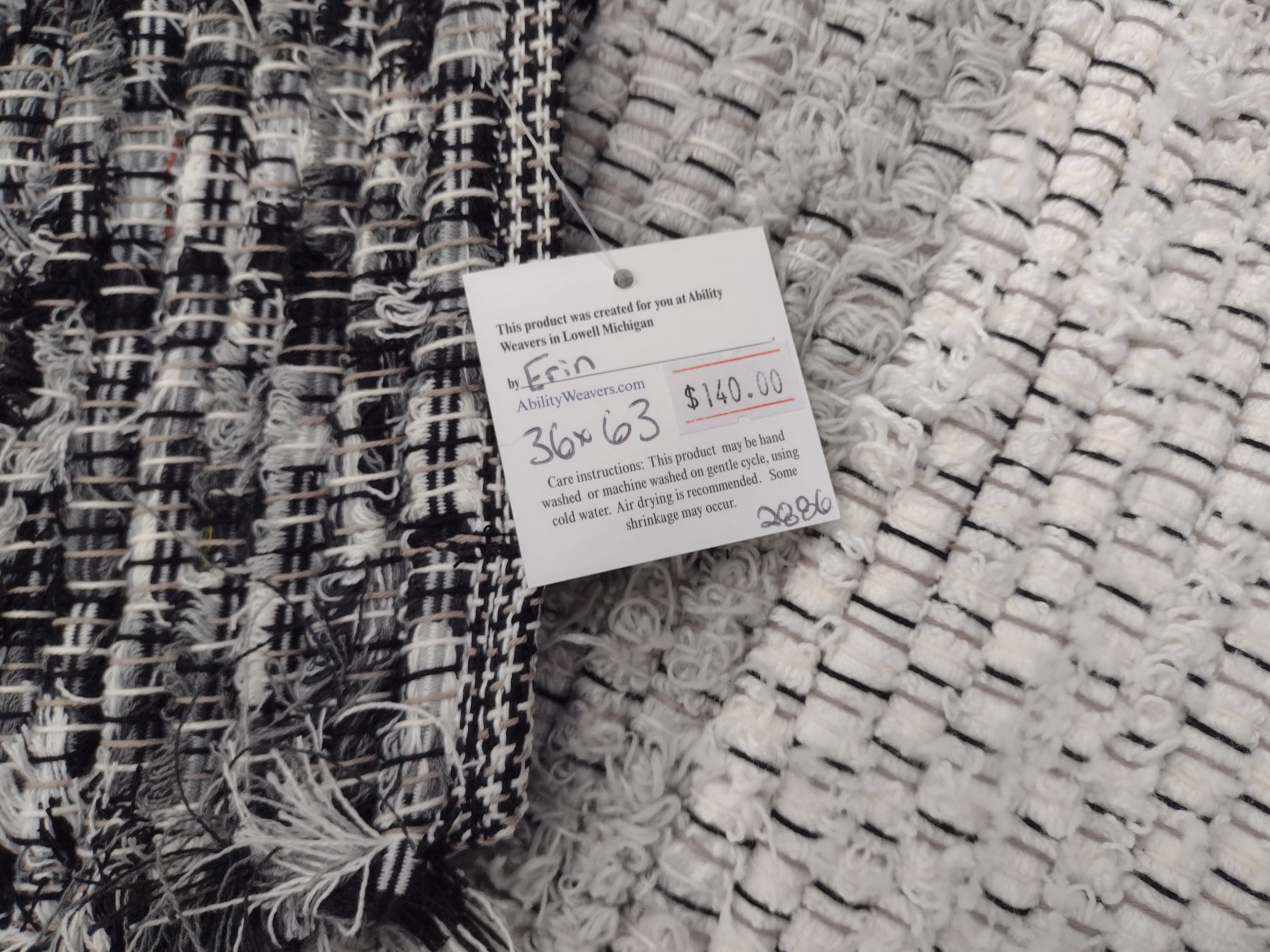3x5ft Bold Black & White Rug by Erin 36x63 inches #2886