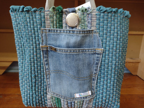 Blue & Green Handwoven Tote by Tori #451