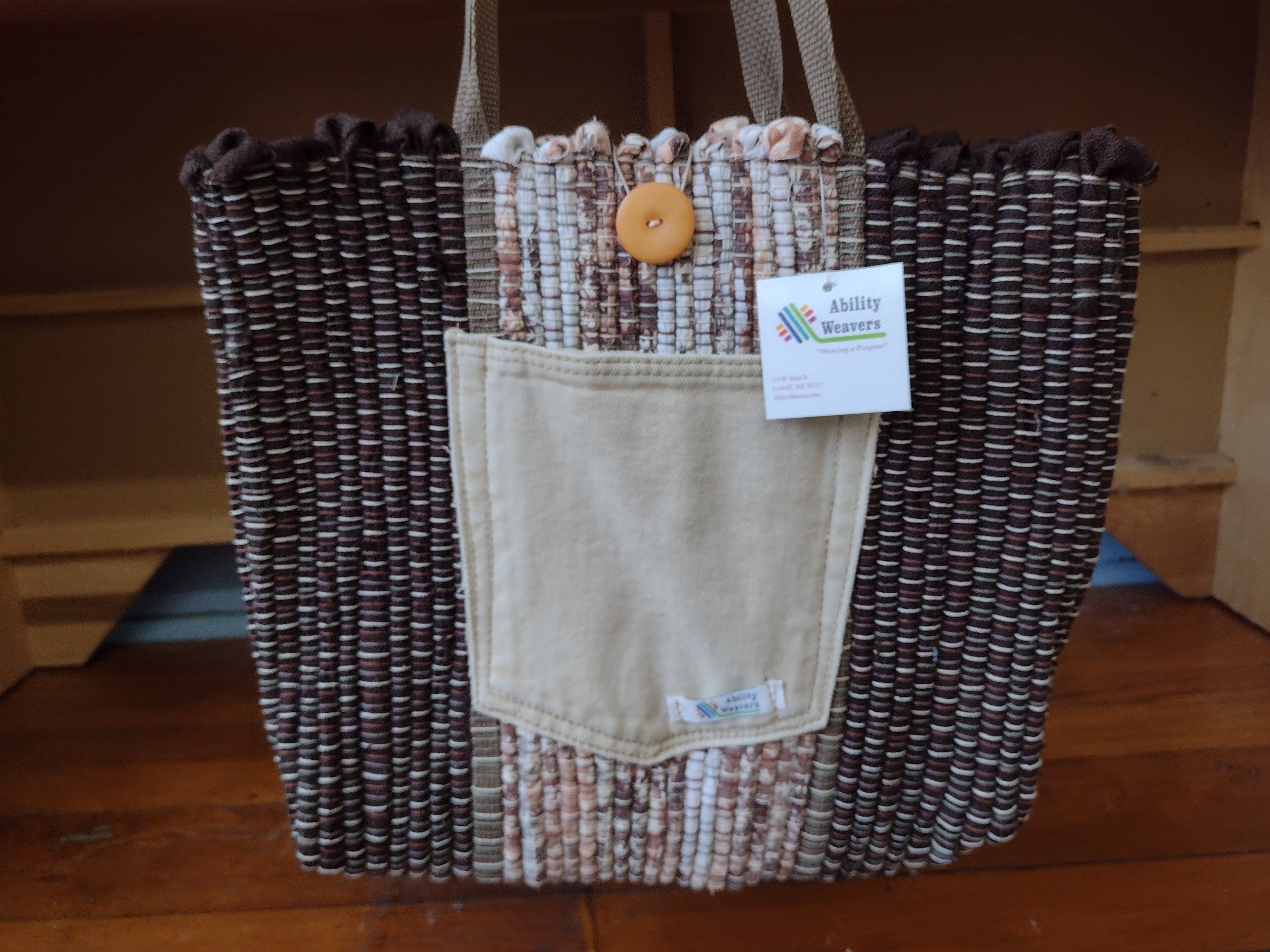 Dark Brown Handbag with Tan Pocket by Erin #456