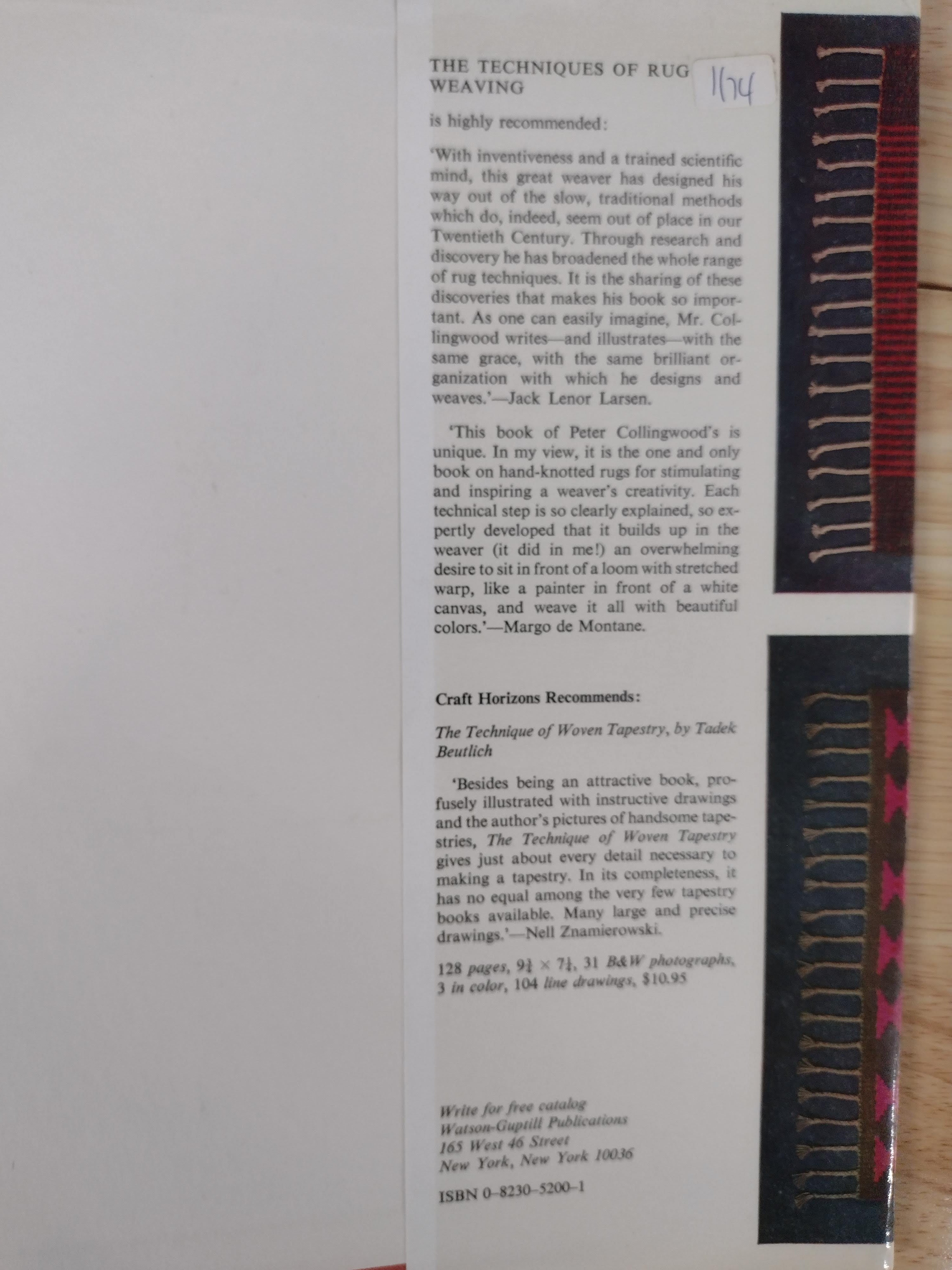 The Techniques of Rug Weaving by Peter Collingwood