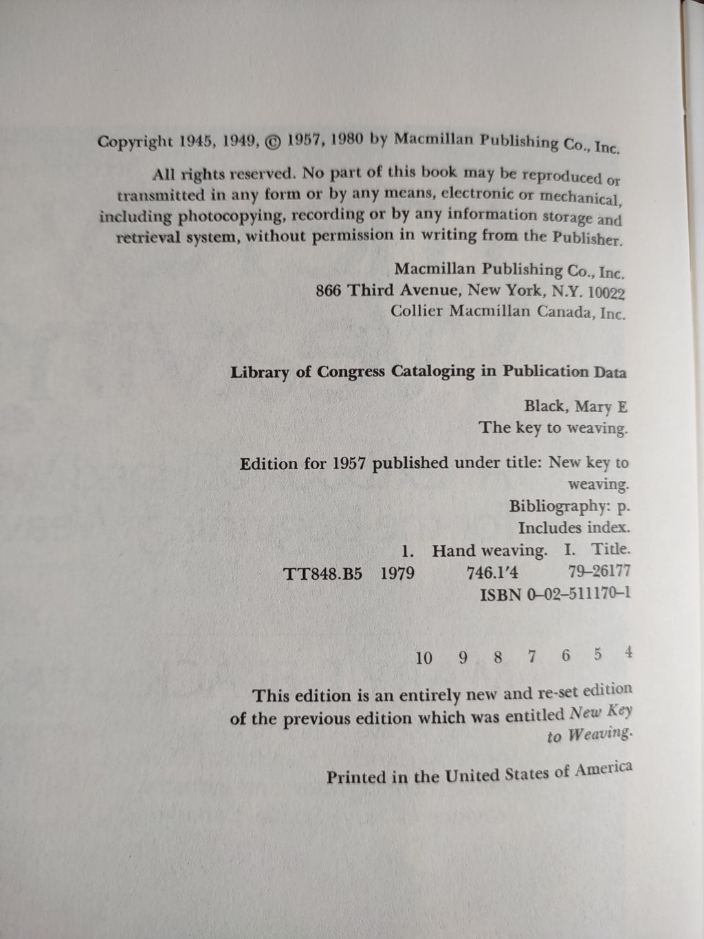 The Key to Weaving by Mary E Black