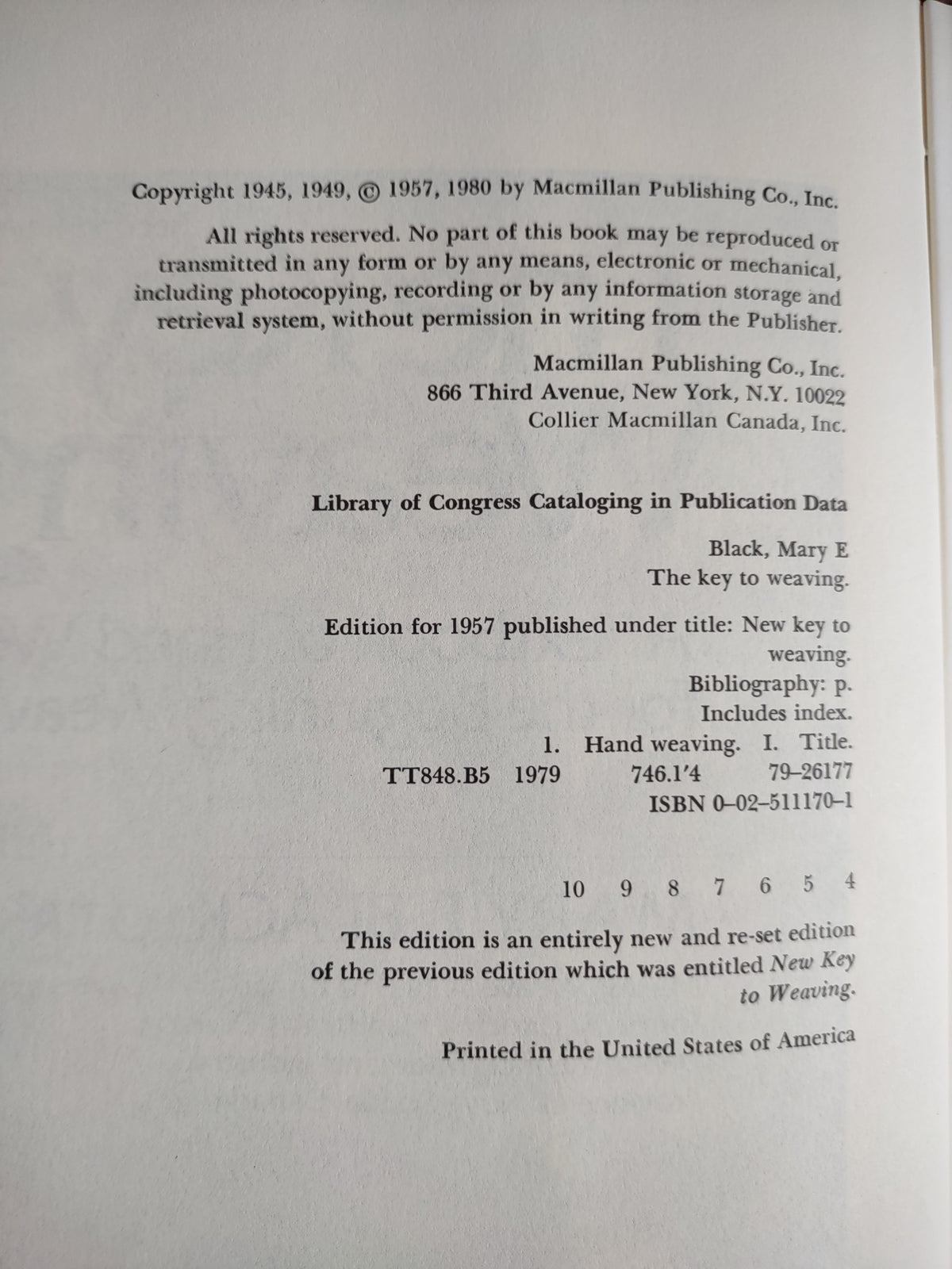 The Key to Weaving by Mary E Black