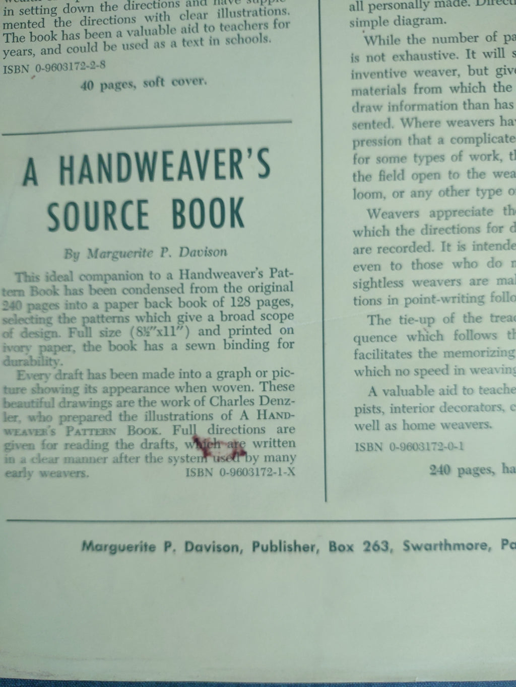 A Handweaver's Pattern Book by Marquerite Porter Davison