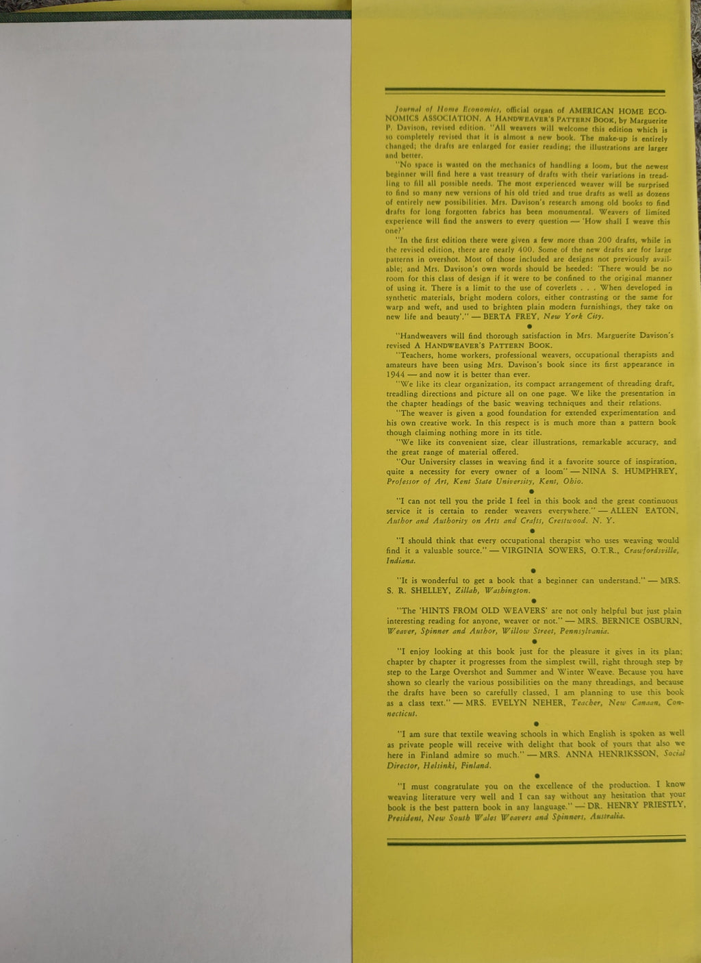 A Handweaver's Pattern Book by Marquerite Porter Davison